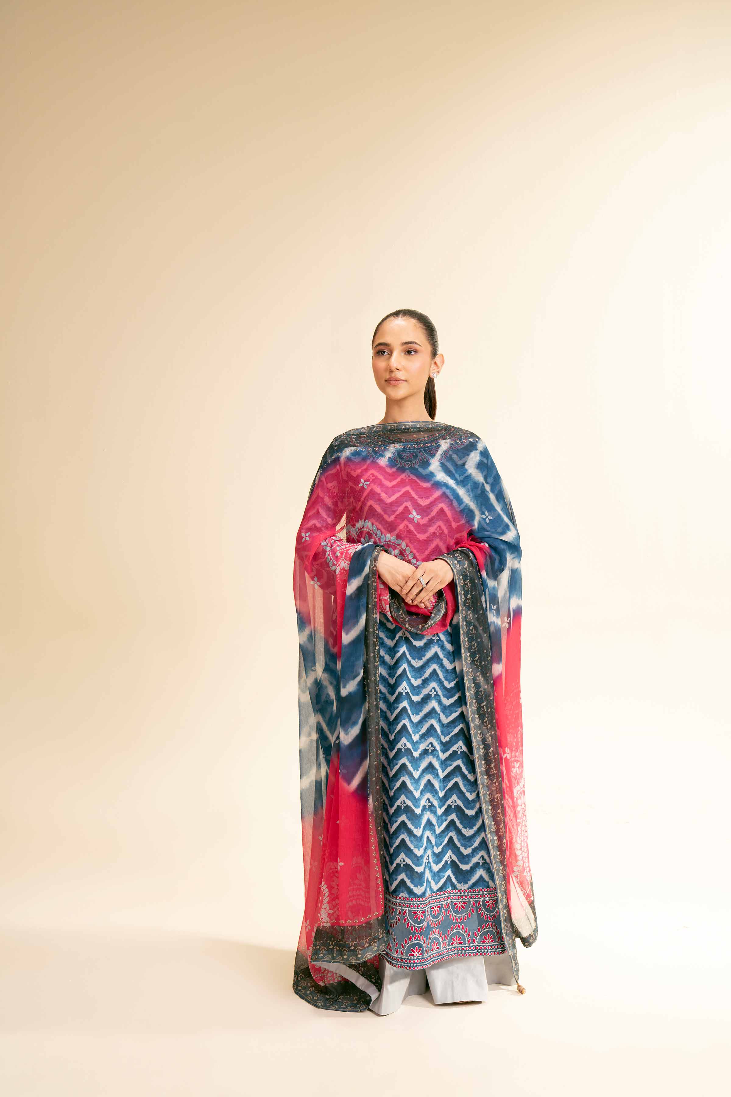 NishatUK - Blue Embroidered Lawn 3-piece unstitched Suit