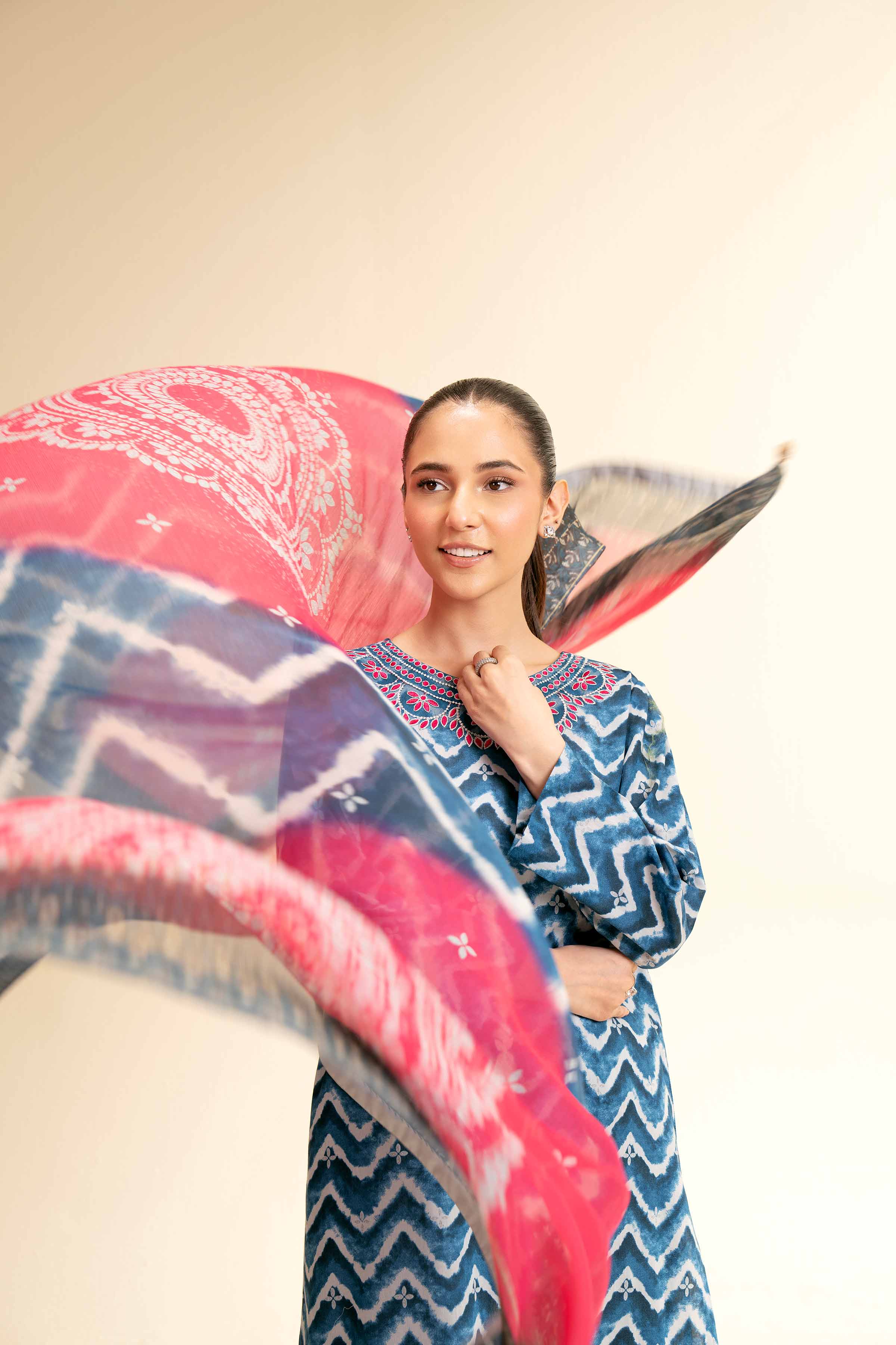 NishatUK - Blue Embroidered Lawn 3-piece unstitched Suit