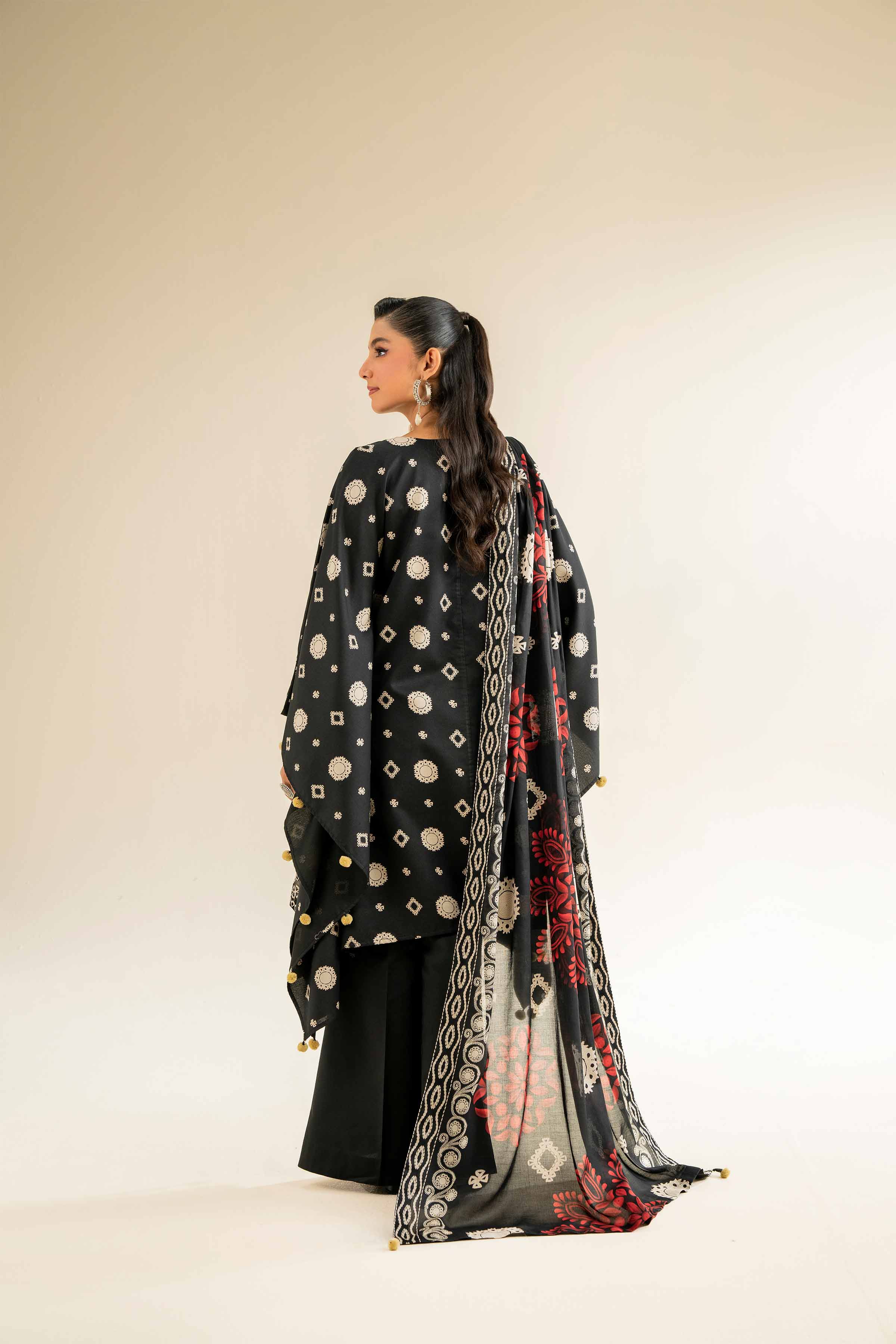NishatUK - Black Embroidered Lawn 3-piece unstitched Suit