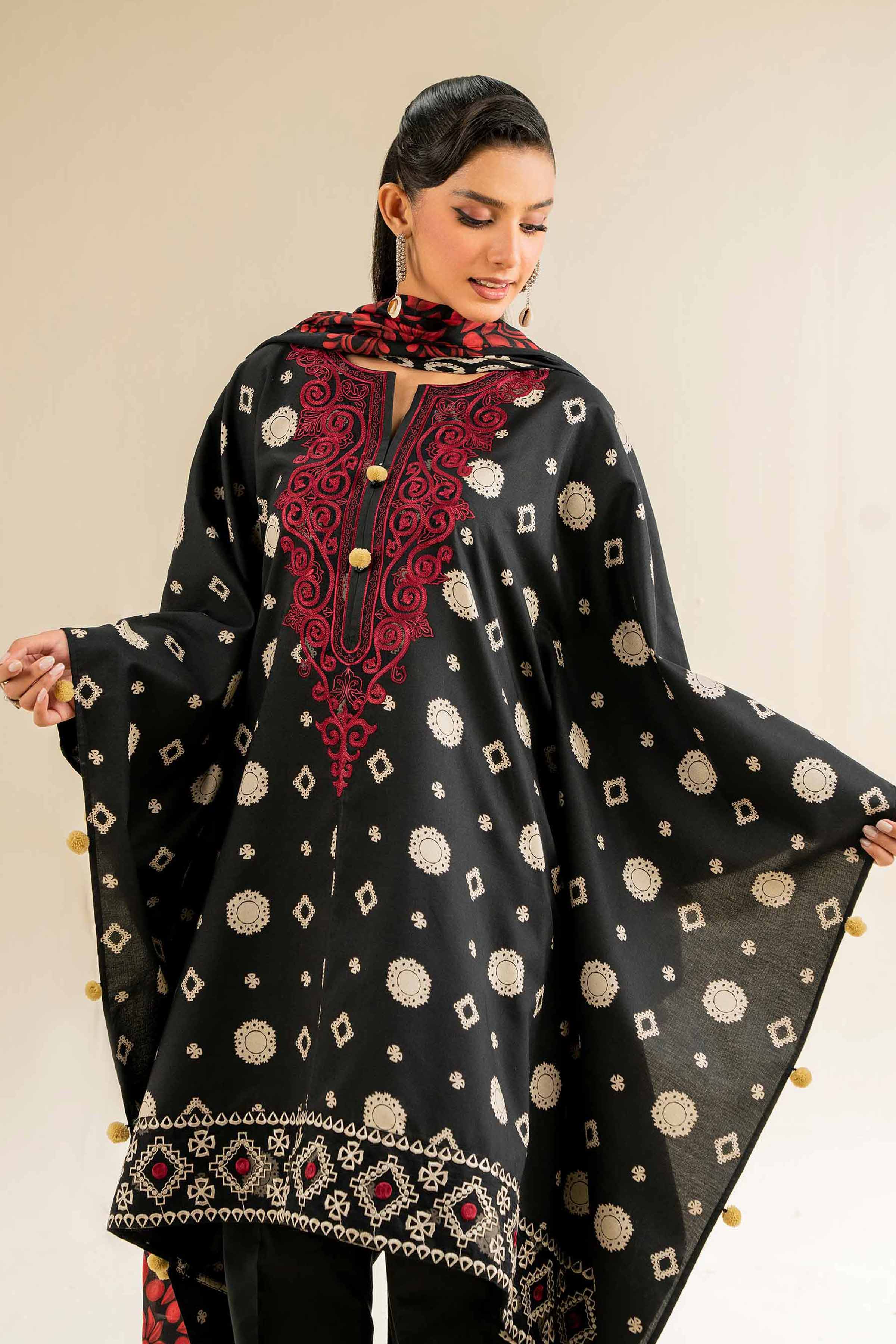 NishatUK - Black Embroidered Lawn 3-piece unstitched Suit