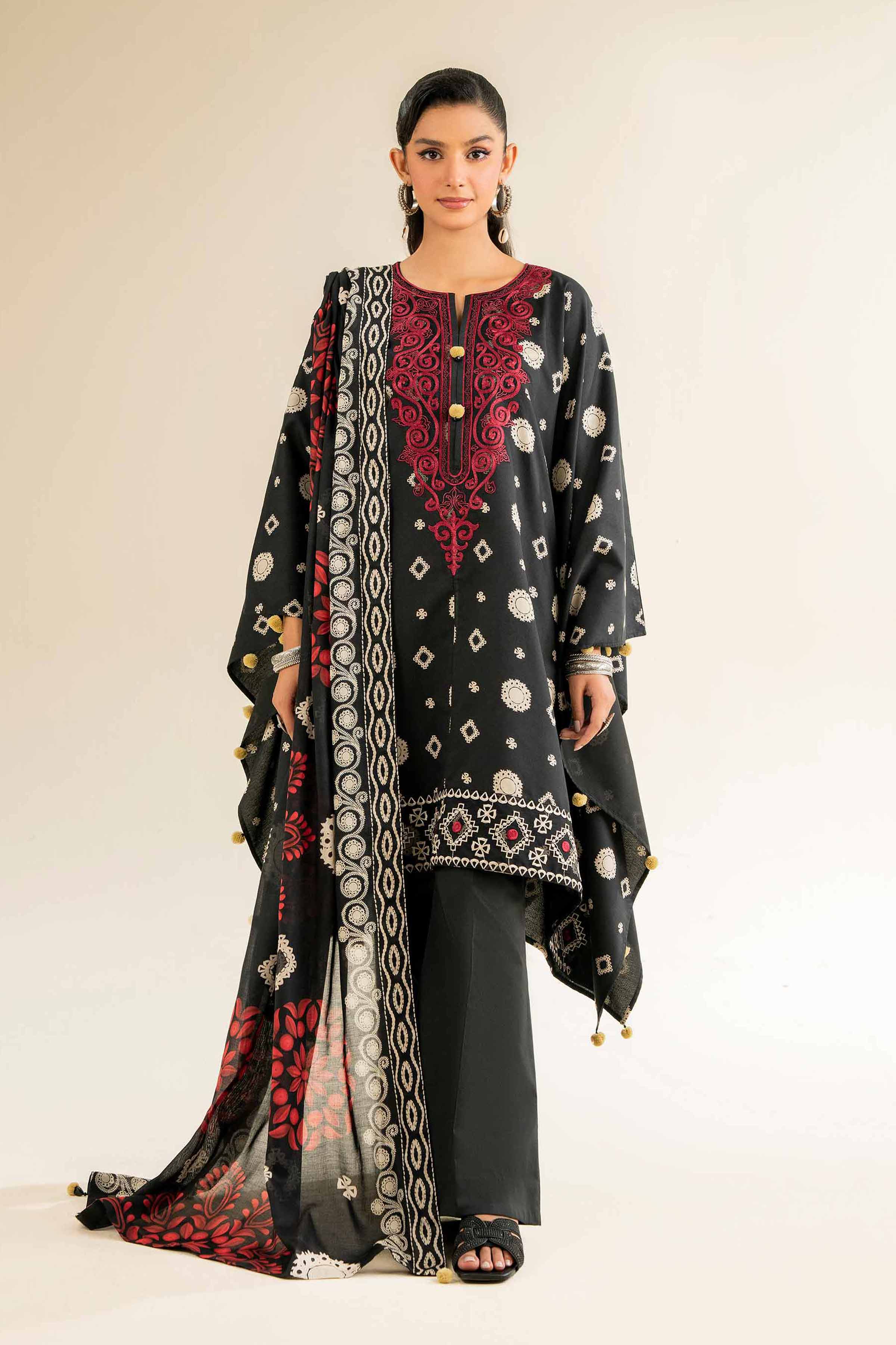 NishatUK - Black Embroidered Lawn 3-piece unstitched Suit