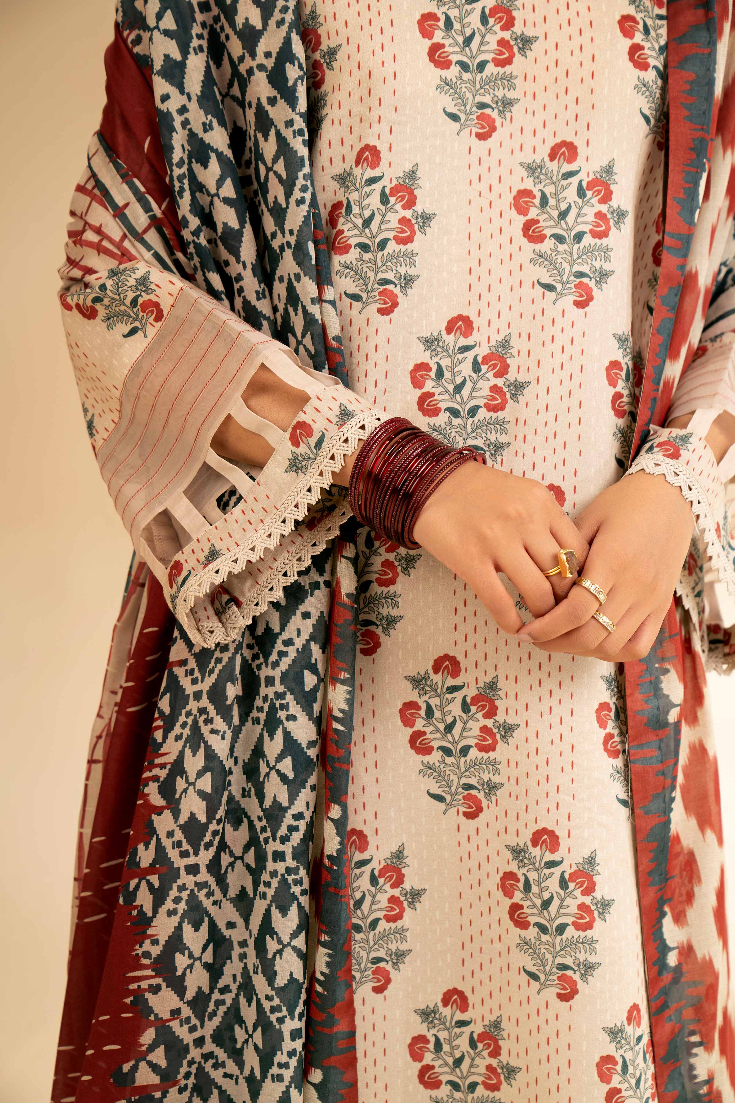 NishatUK - Purple & Beige Printed Lawn 3-piece unstitched Suit
