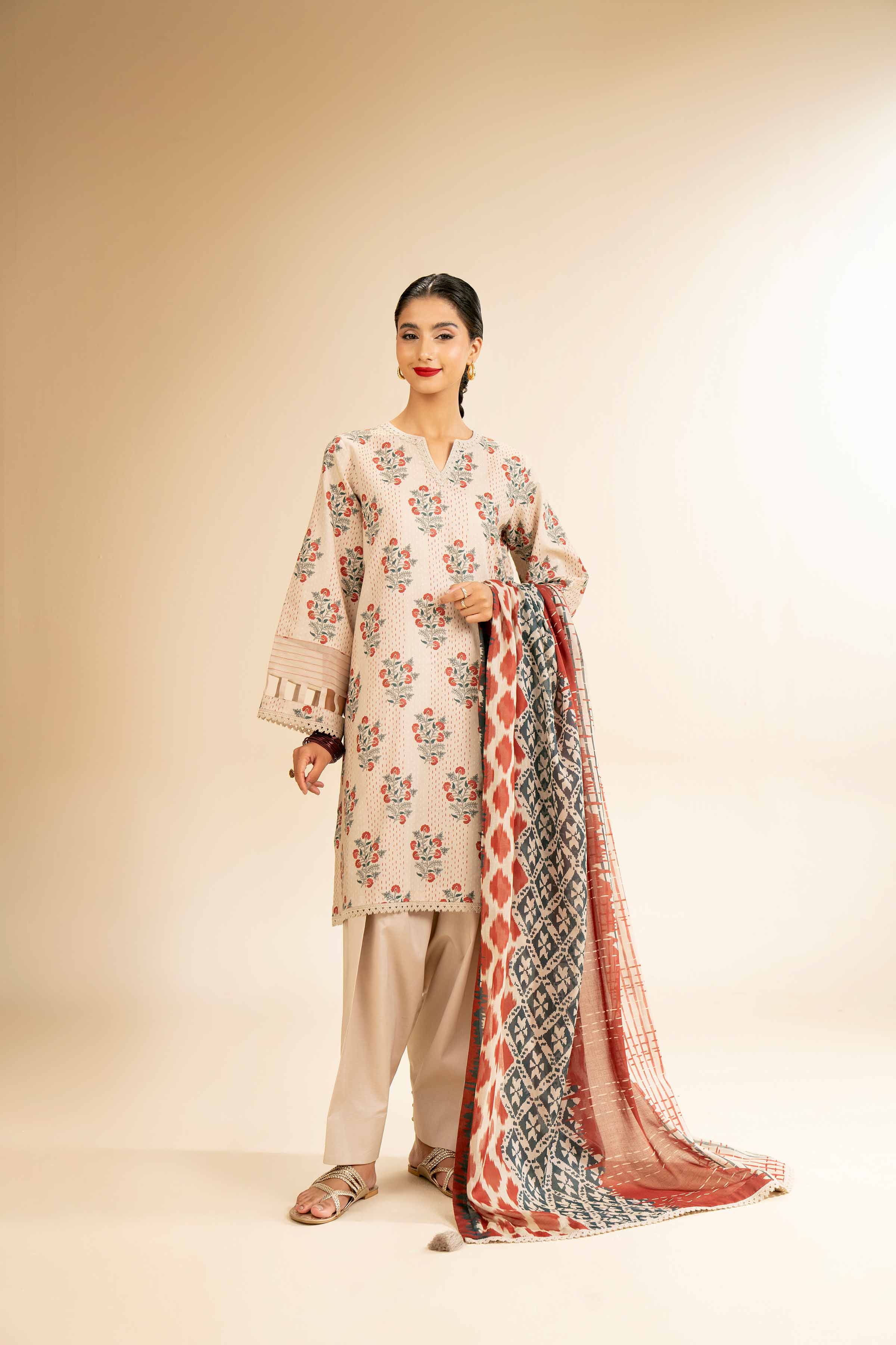 NishatUK - Purple & Beige Printed Lawn 3-piece unstitched Suit