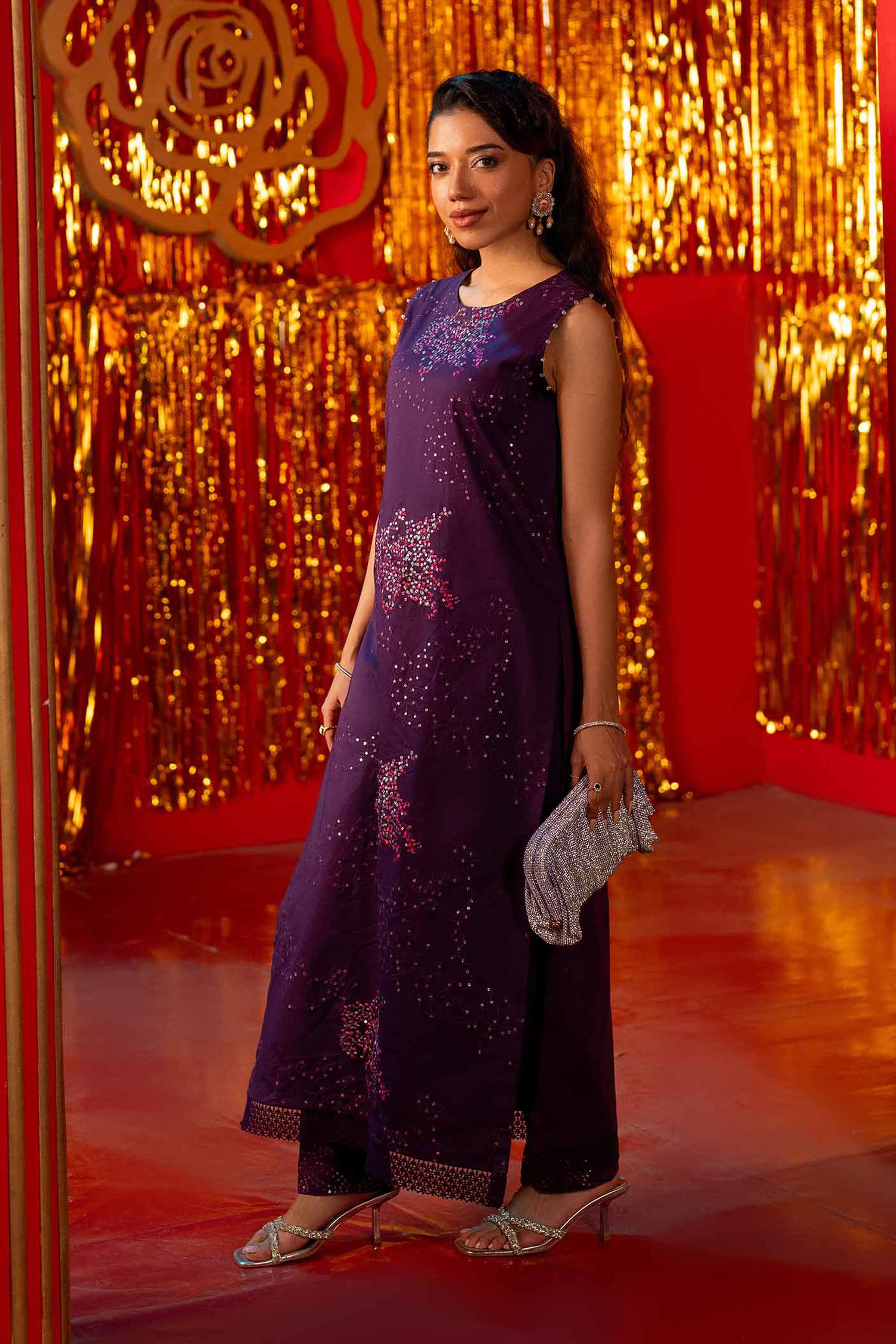 NishatUK - Purple Embroidered Cambric 2-piece unstitched Dress