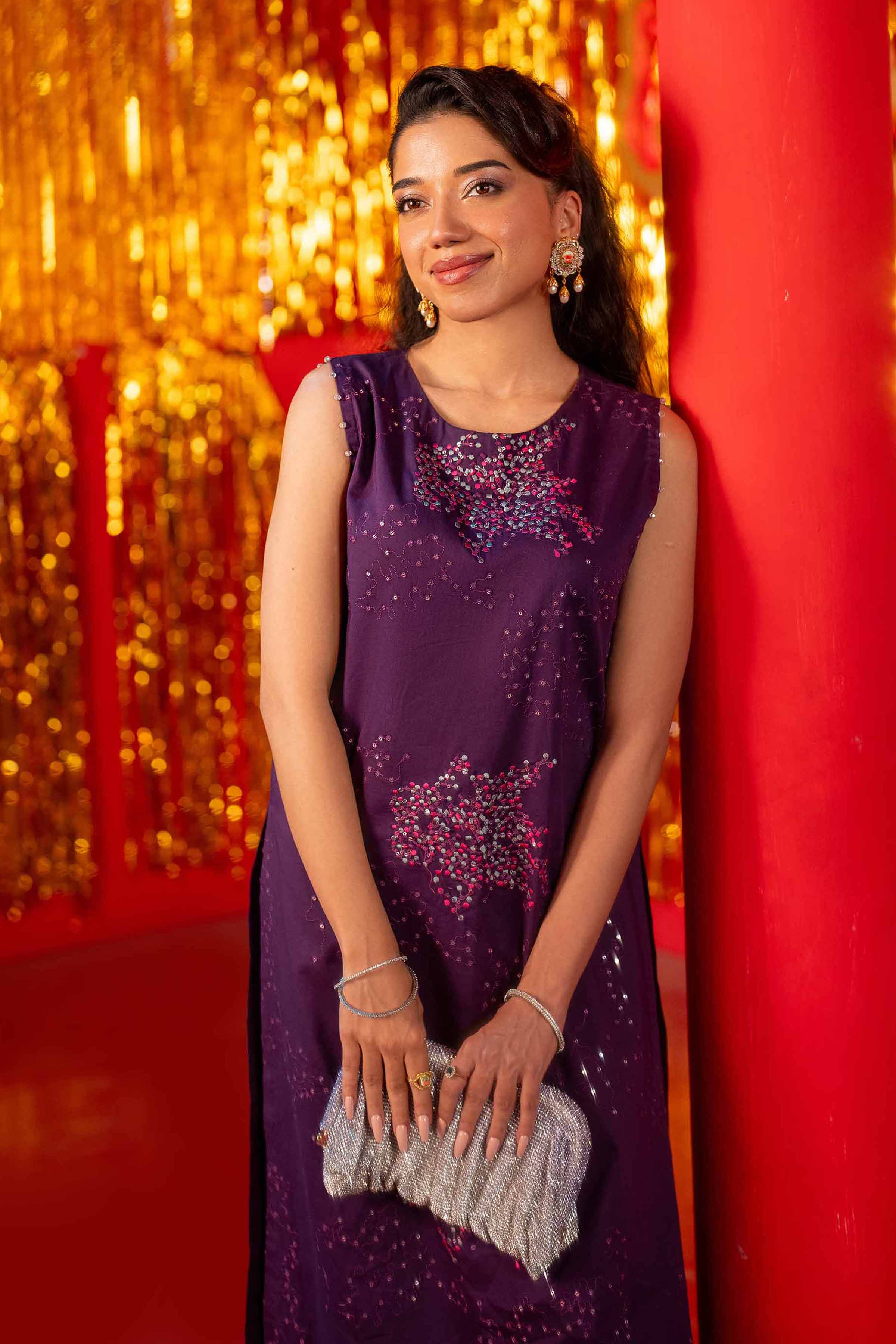 NishatUK - Purple Embroidered Cambric 2-piece unstitched Dress