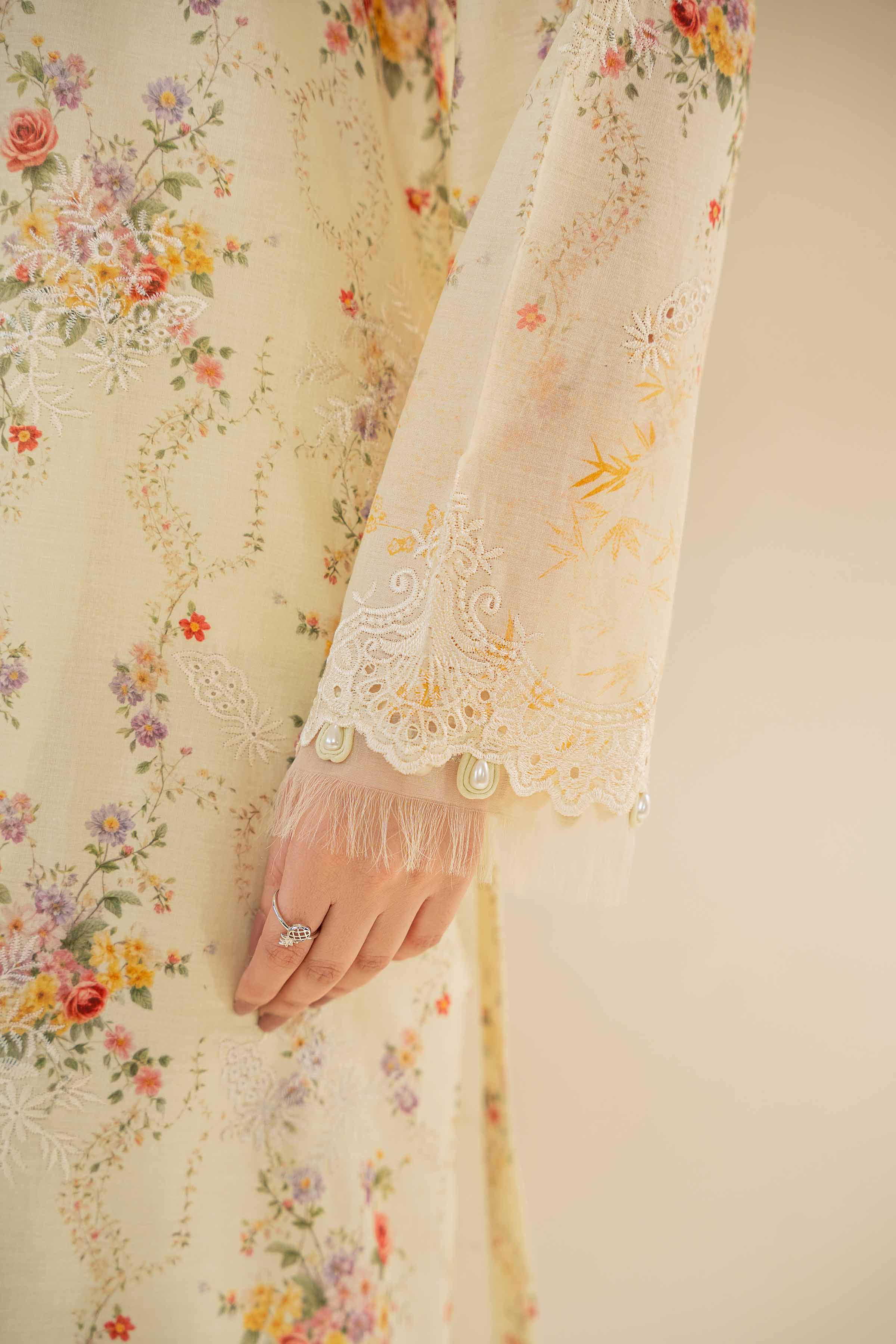 NishatUK - Pale Yellow Green Embroidered Cambric 3-piece unstitched Suit