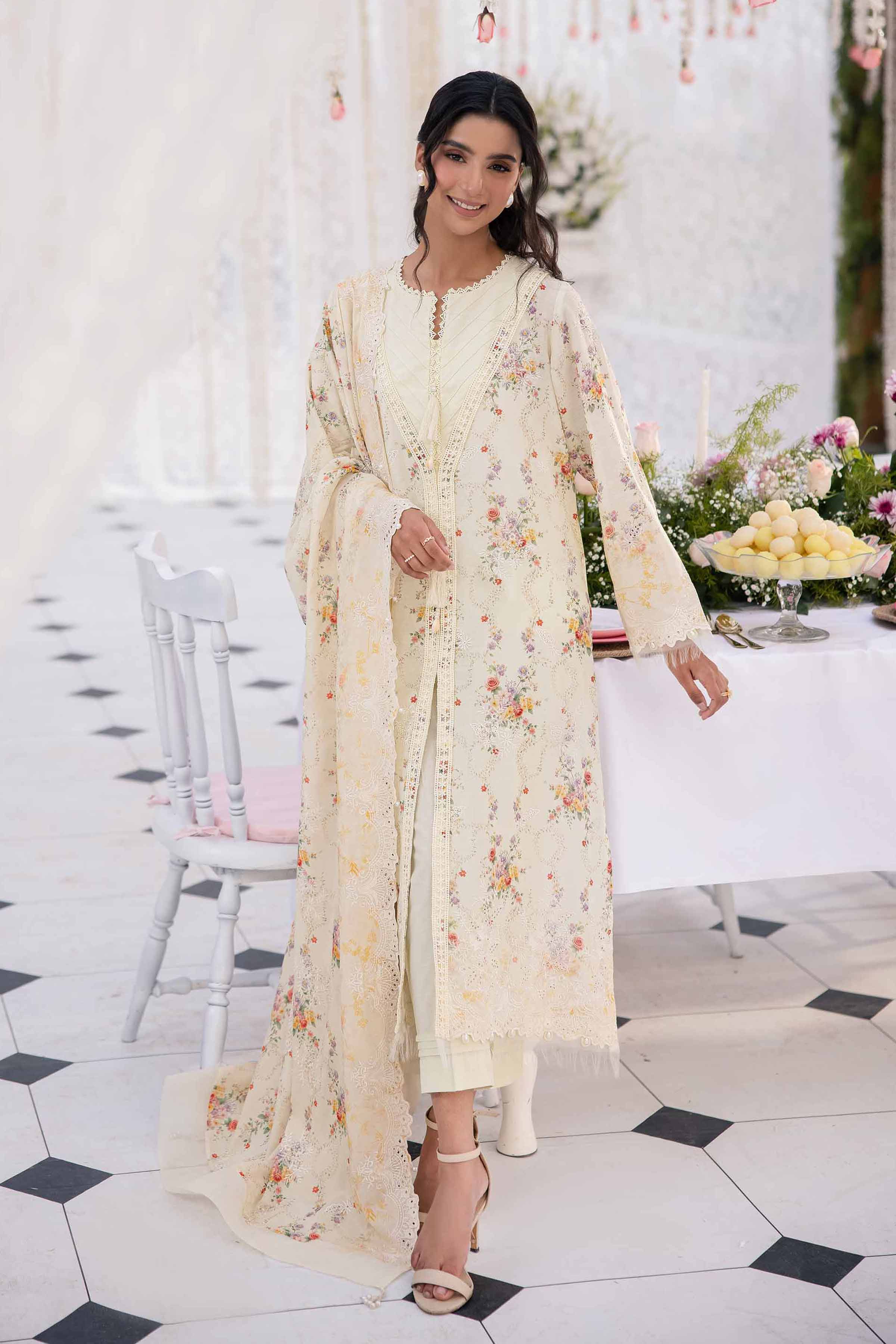 NishatUK - Pale Yellow Green Embroidered Cambric 3-piece unstitched Suit