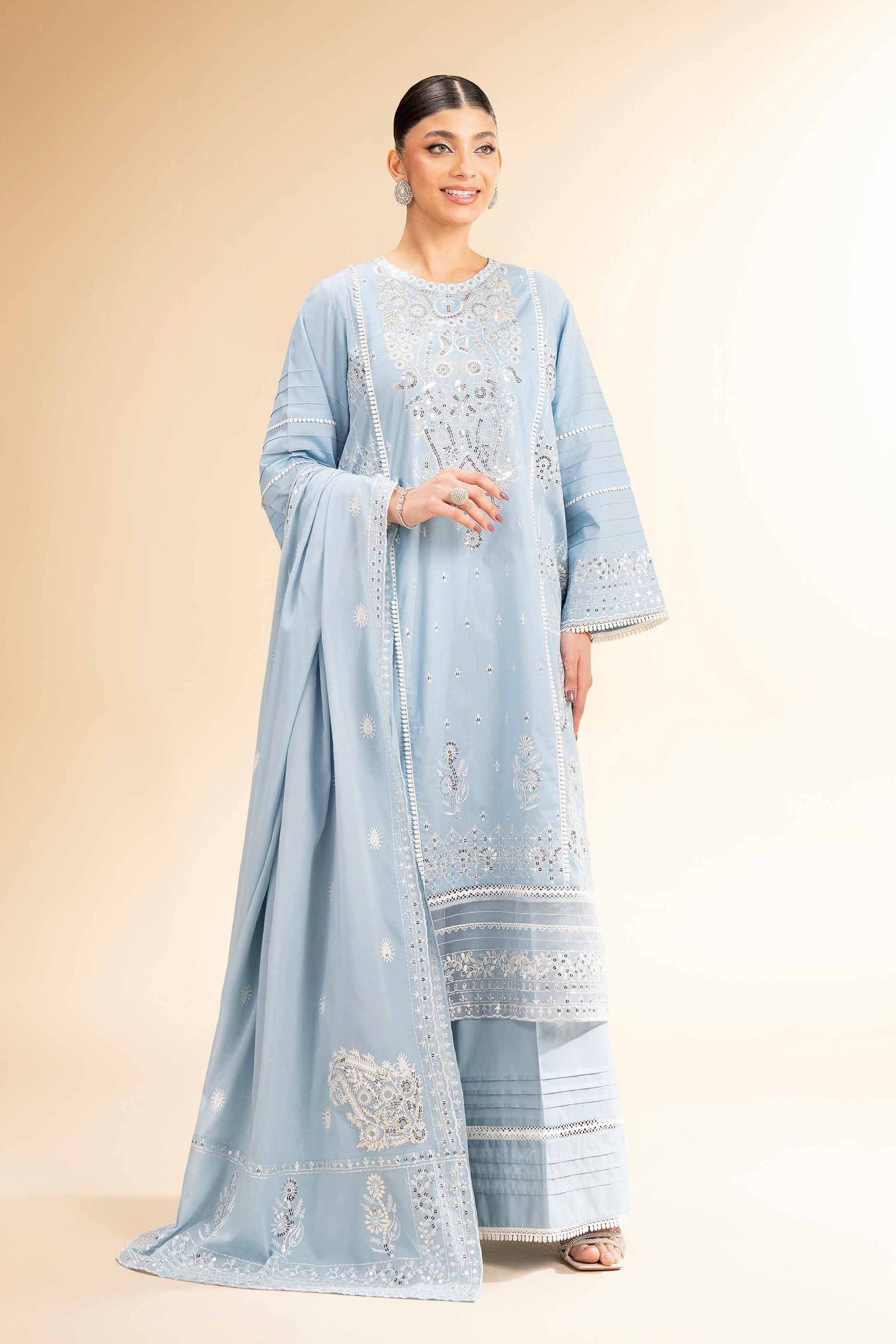 NishatUK - Blue Embroidered Lawn 3-piece unstitched Suit