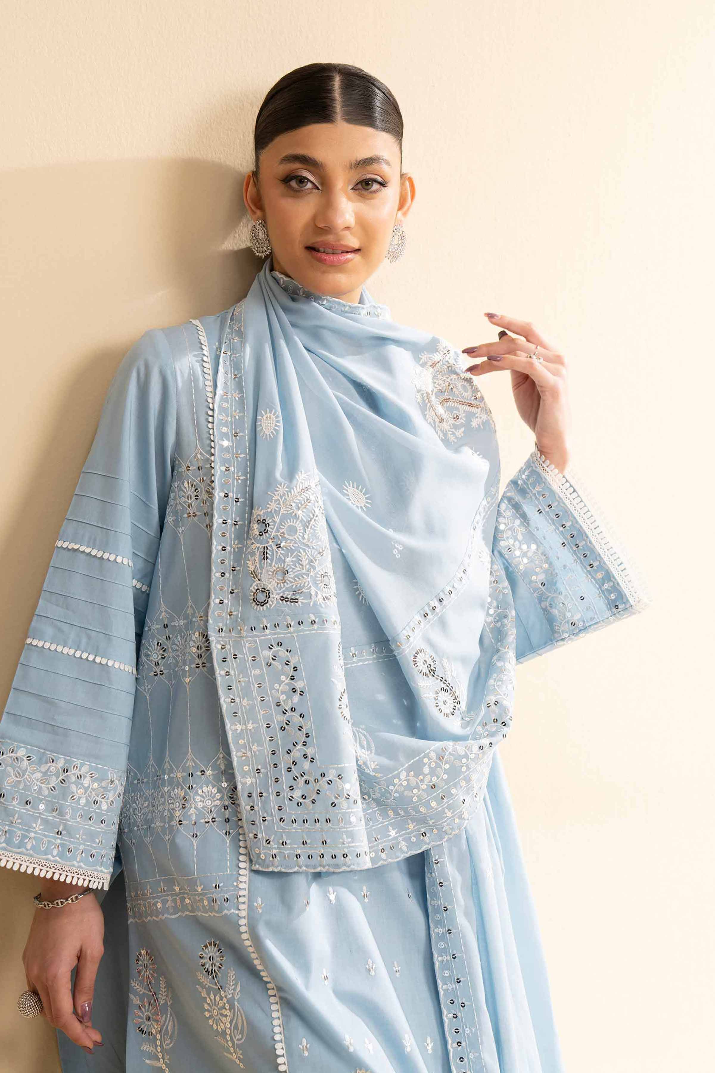 NishatUK - Blue Embroidered Lawn 3-piece unstitched Suit