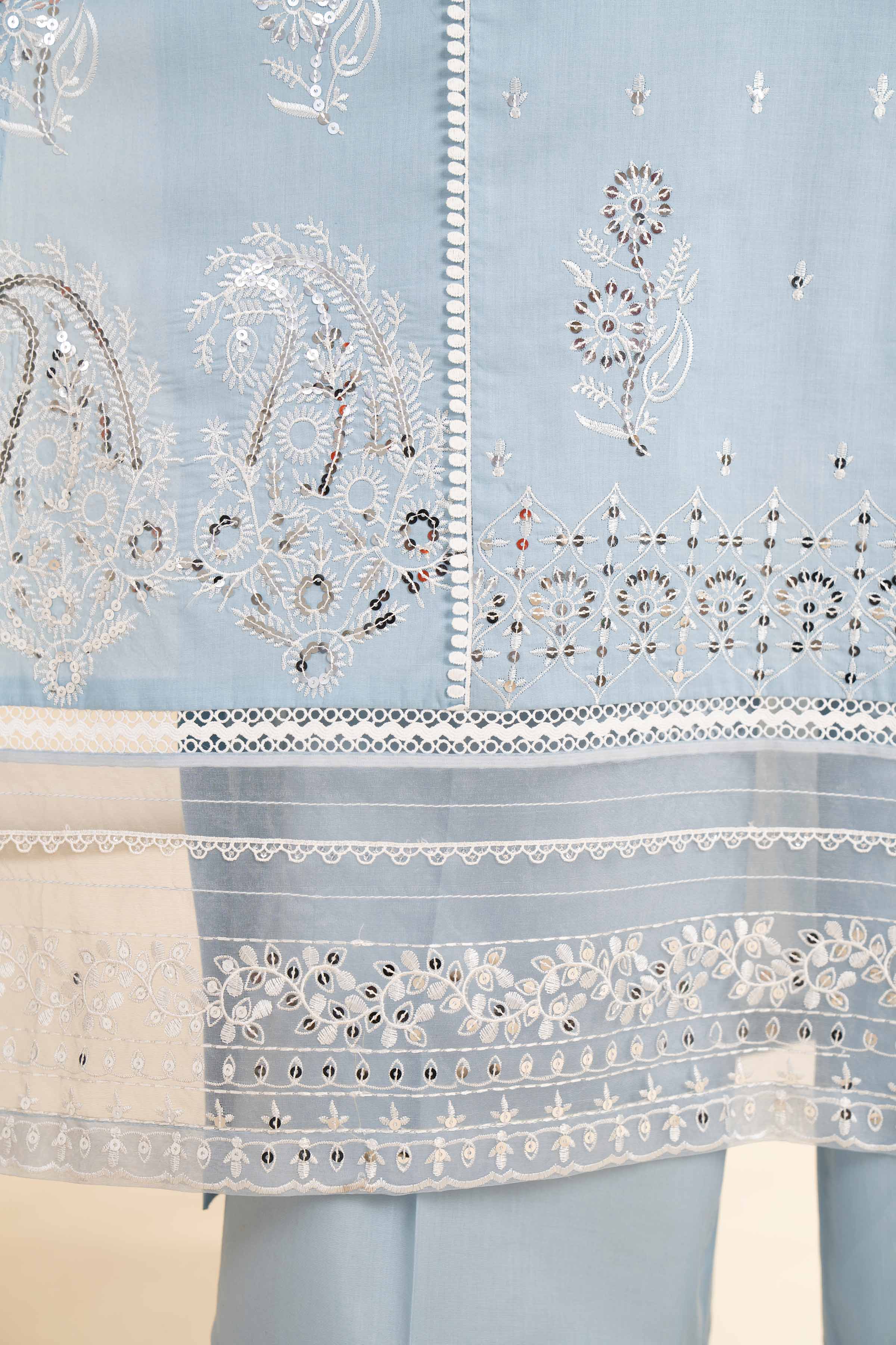 NishatUK - Blue Embroidered Lawn 3-piece unstitched Suit