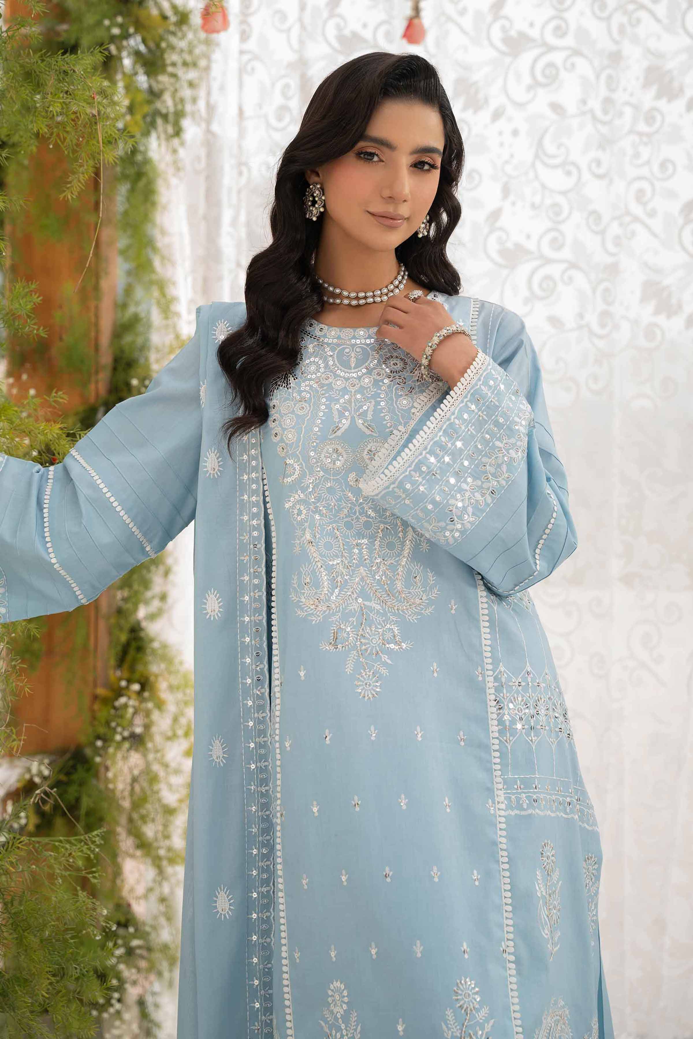 NishatUK - Blue Embroidered Lawn 3-piece unstitched Suit