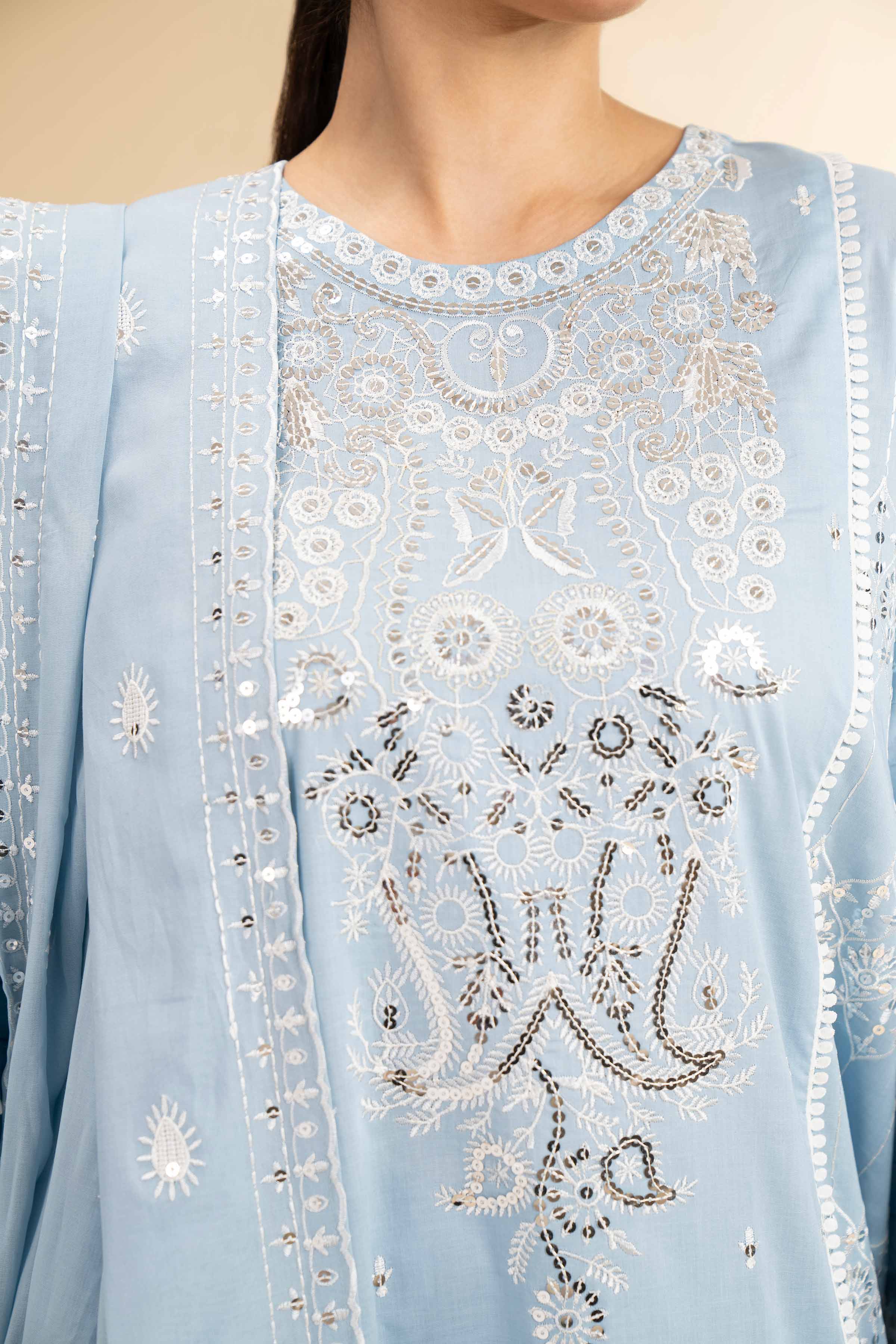 NishatUK - Blue Embroidered Lawn 3-piece unstitched Suit