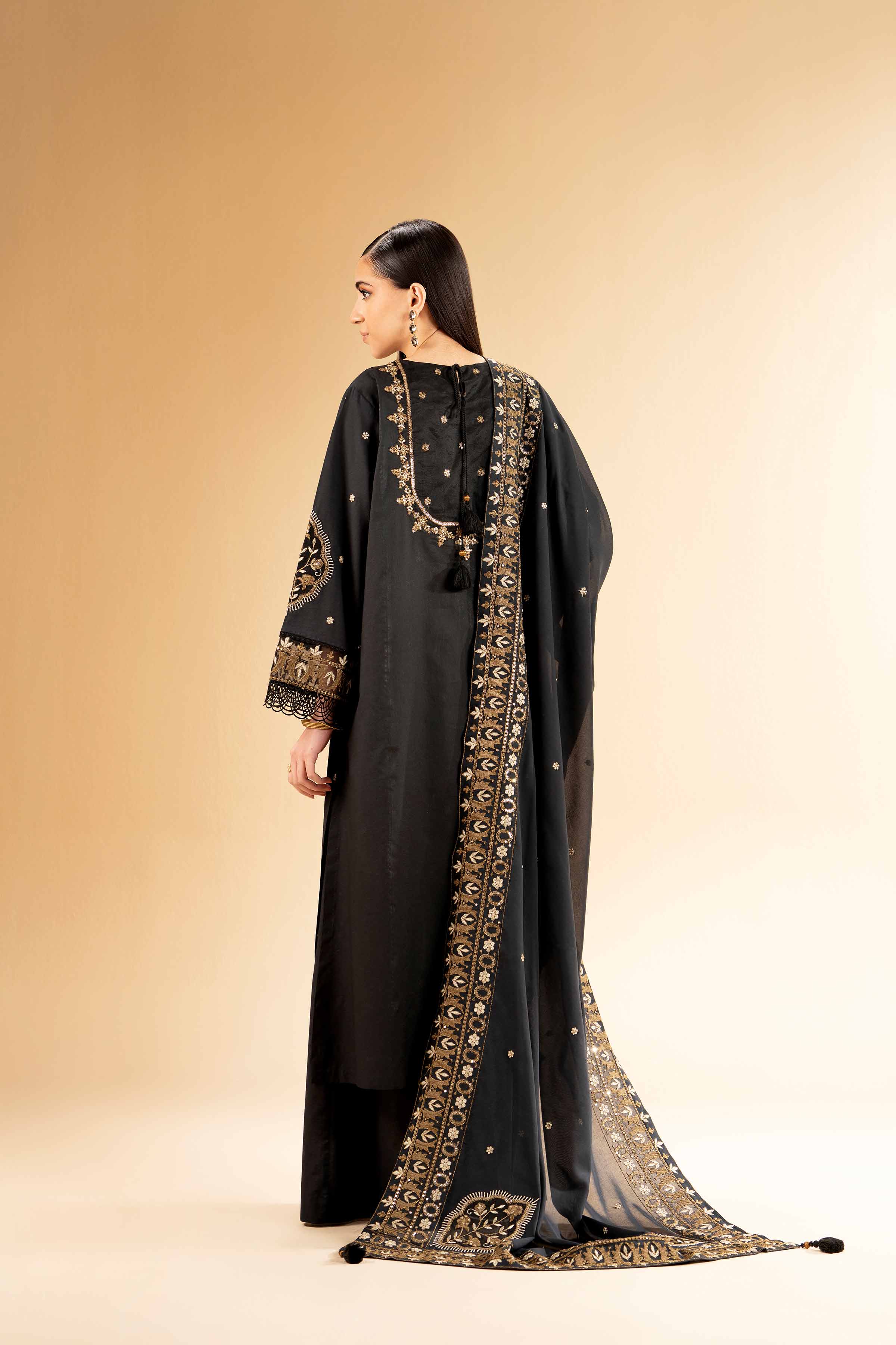 NishatUK - Black Embroidered Cambric 3-piece unstitched Suit