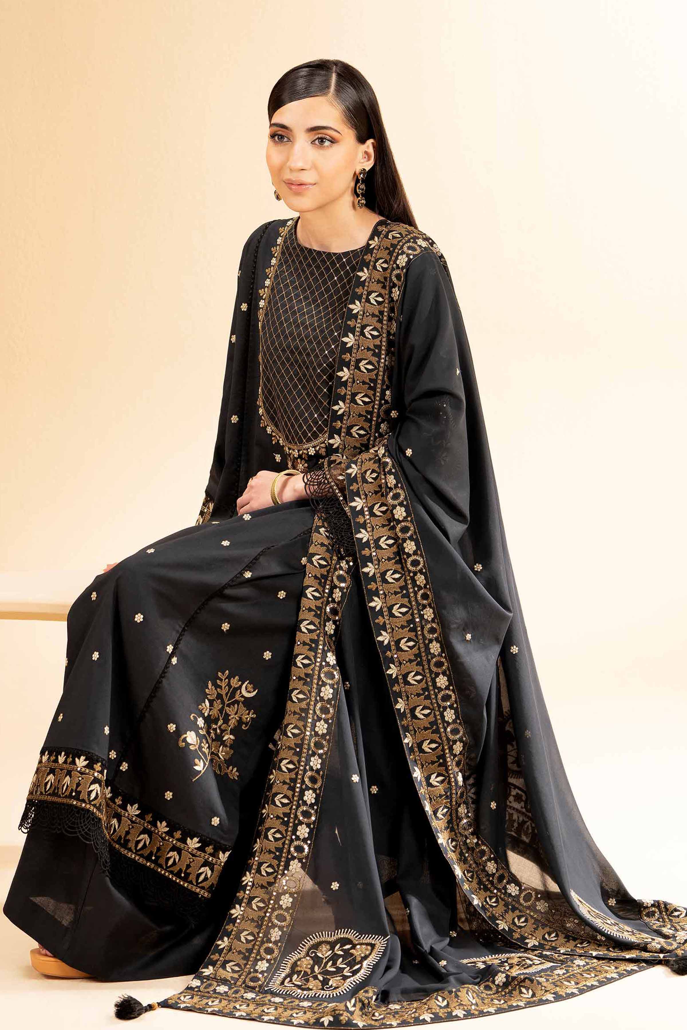 NishatUK - Black Embroidered Cambric 3-piece unstitched Suit