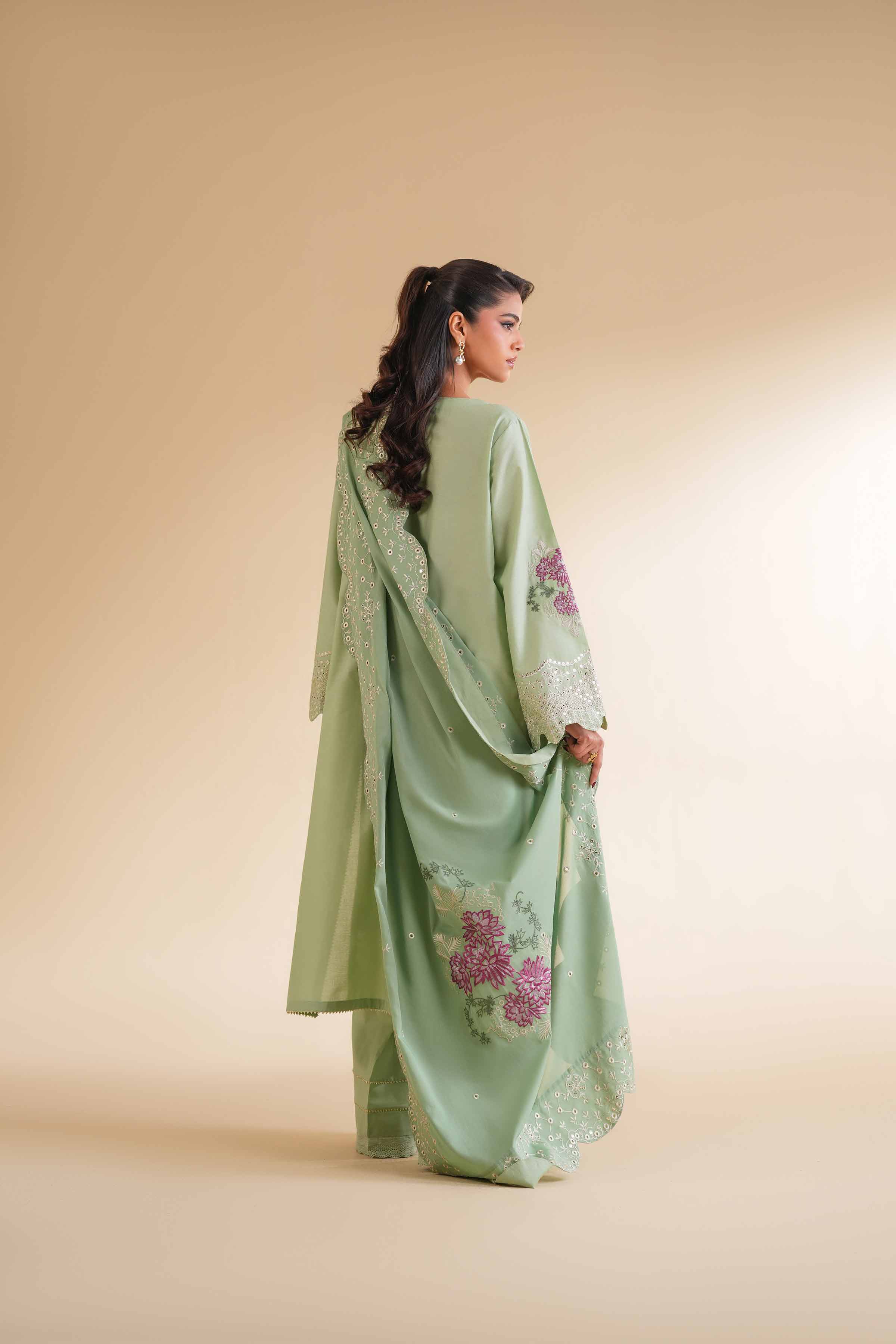 NishatUK - Green Embroidered Cambric 3-piece unstitched Suit