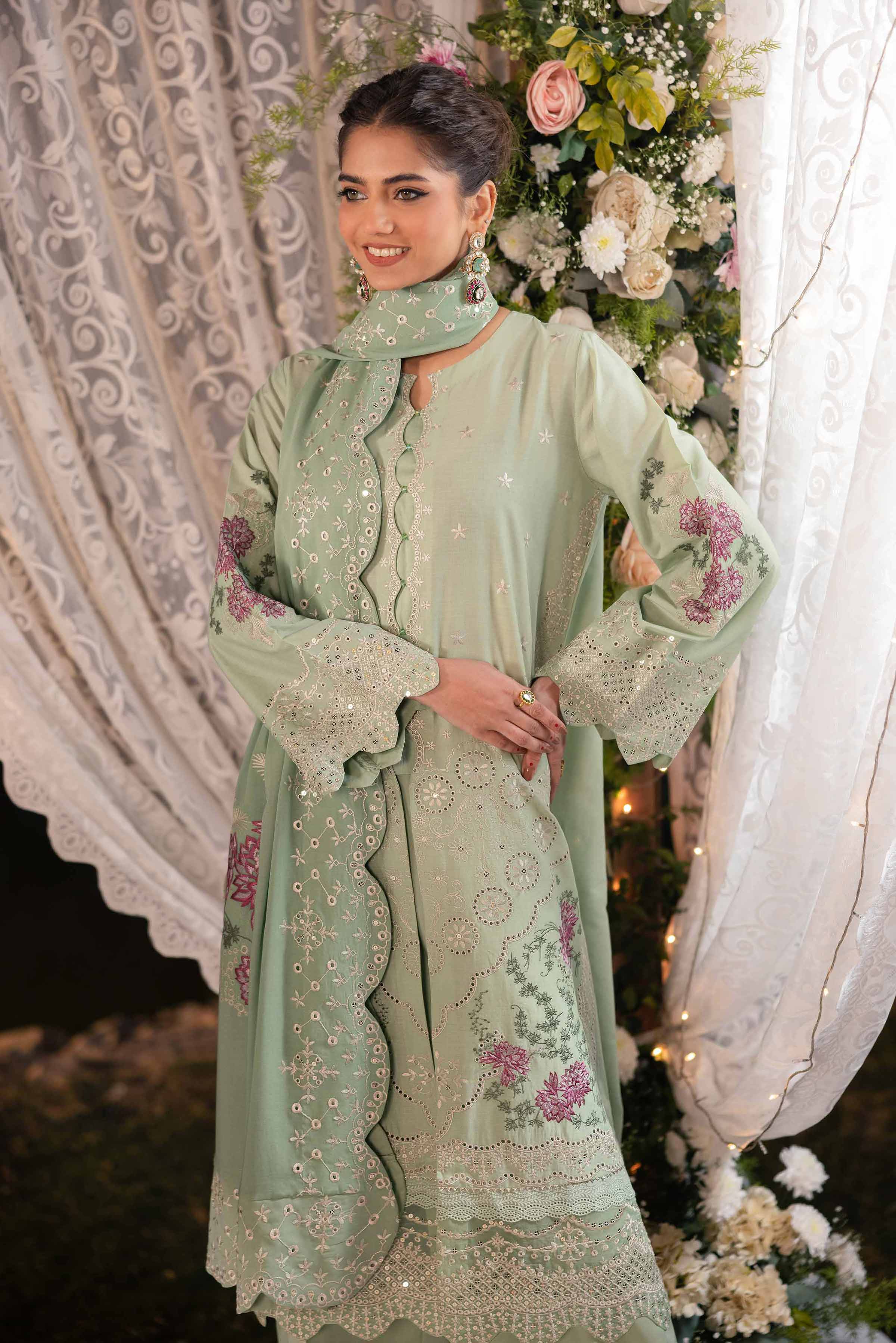 NishatUK - Green Embroidered Cambric 3-piece unstitched Suit