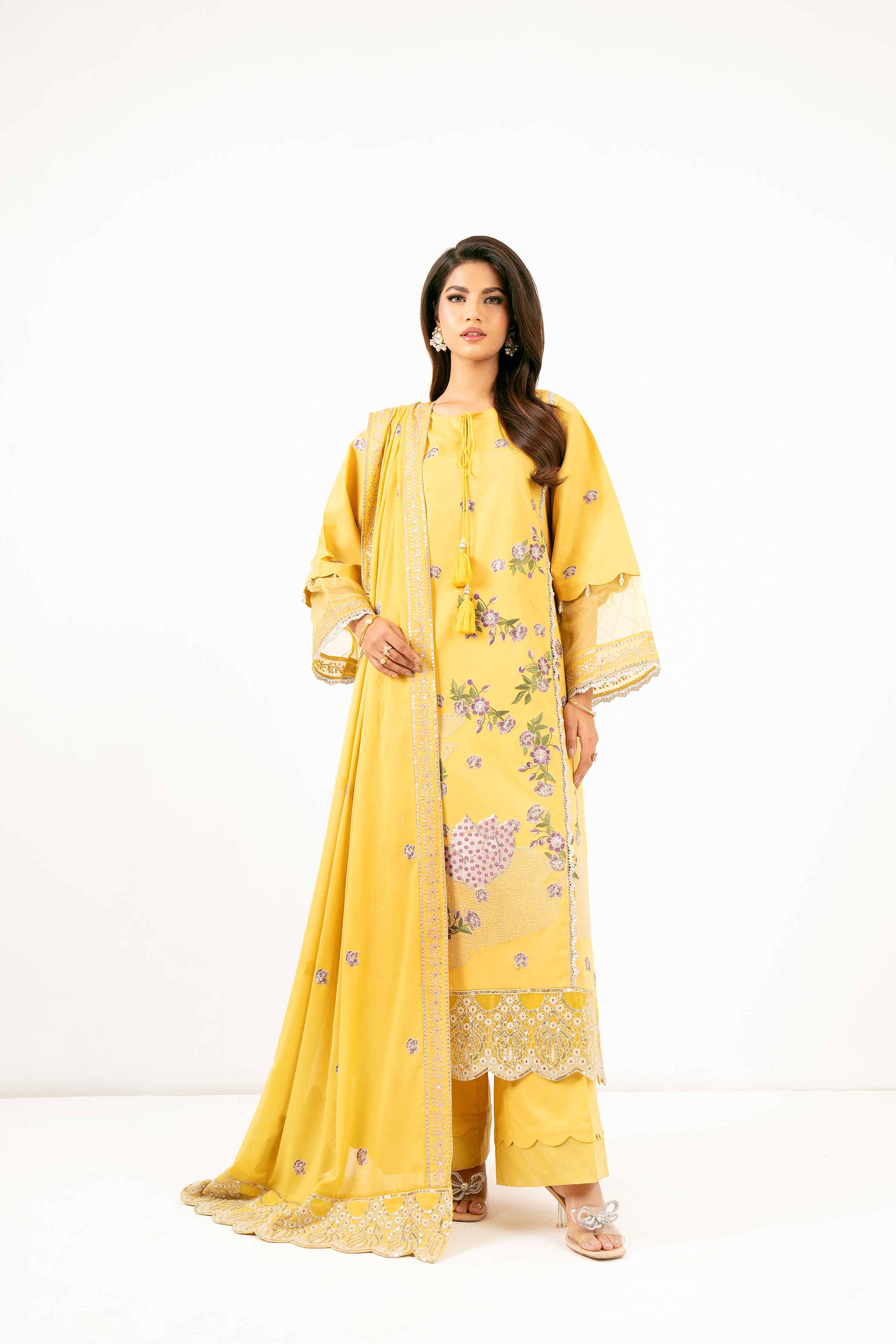 NishatUK - Yellow Embroidered Cambric 3-piece unstitched Suit