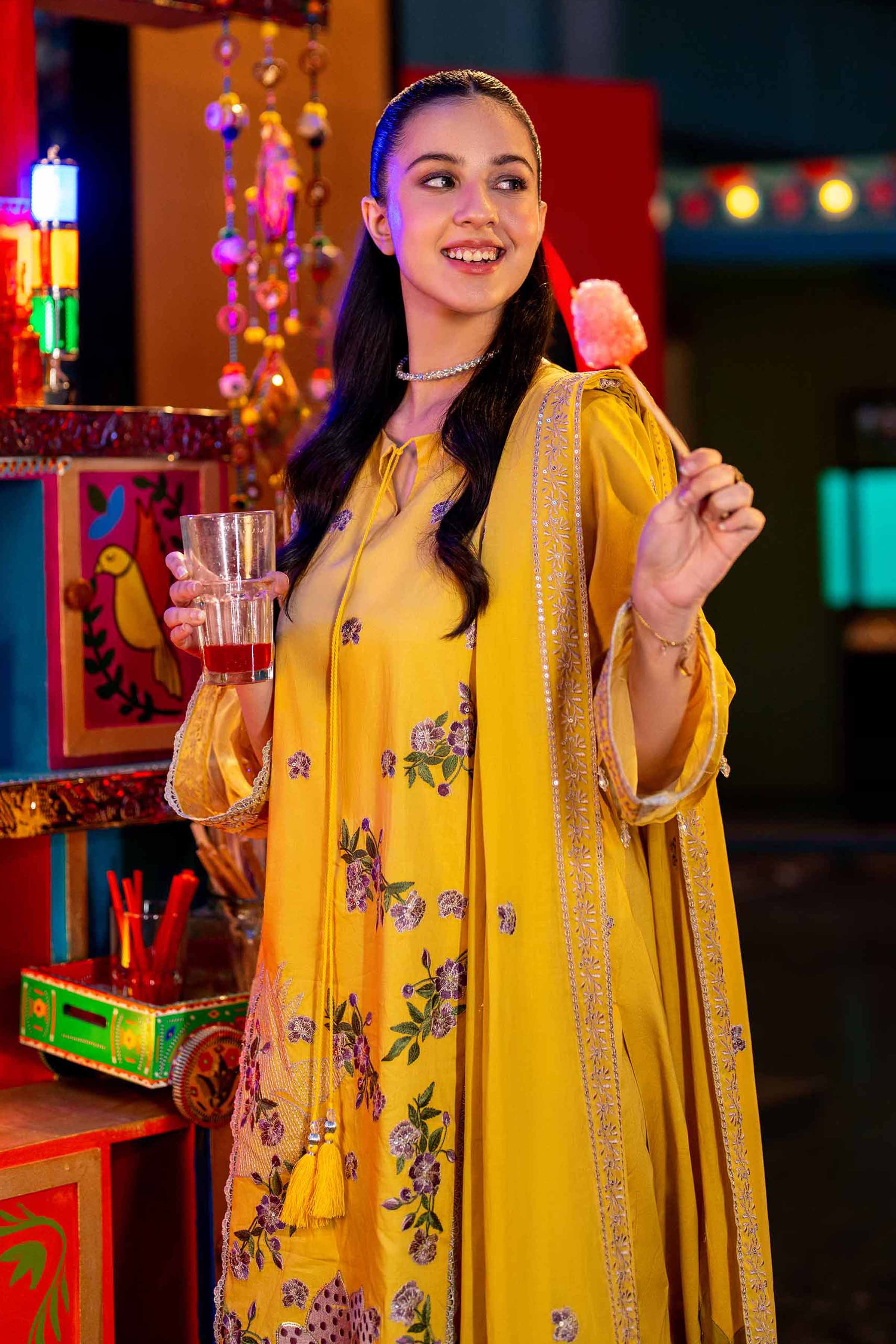 NishatUK - Yellow Embroidered Cambric 3-piece unstitched Suit