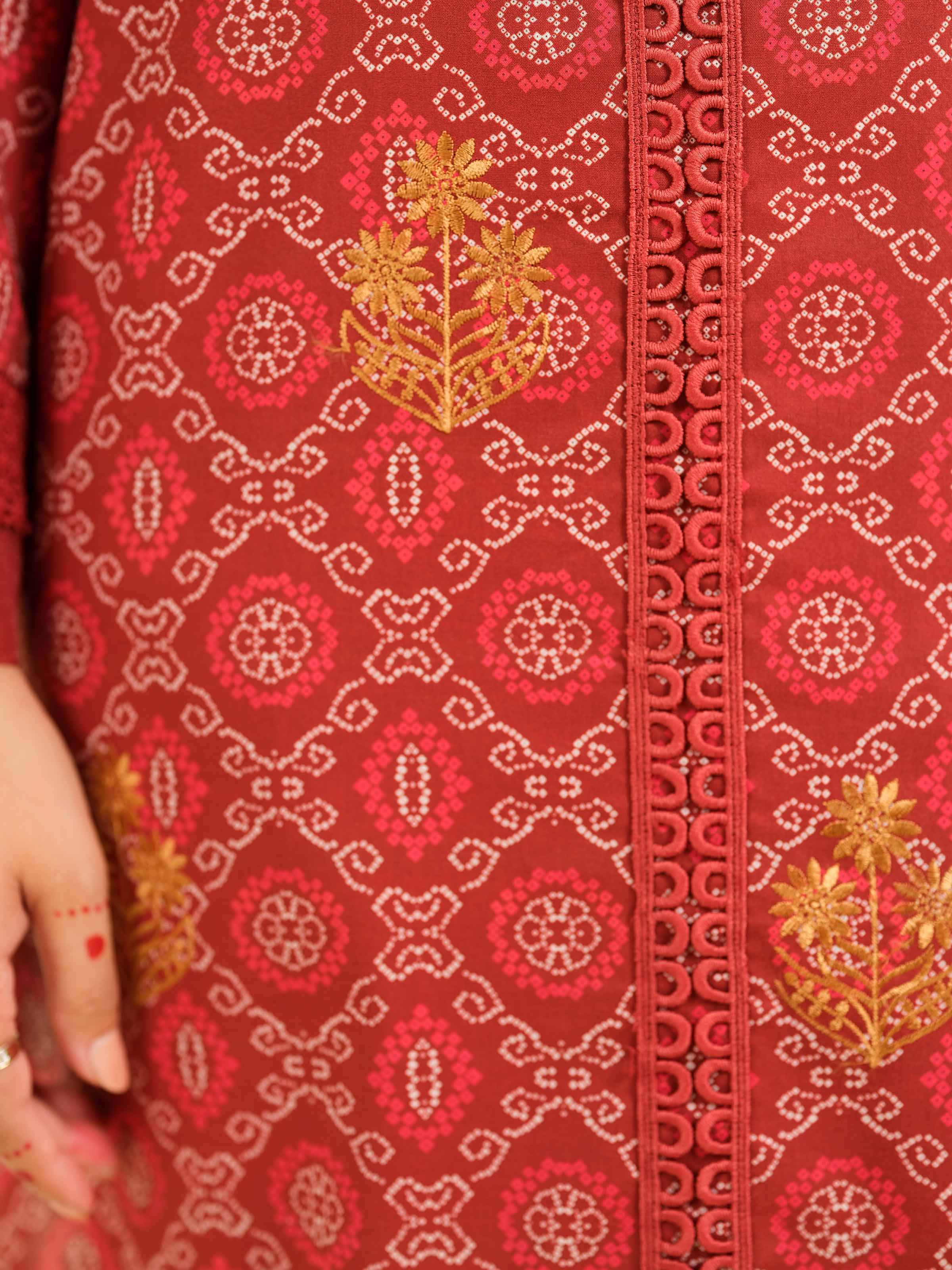 NishatUK - Red Embroidered Cambric 3-piece unstitched Suit