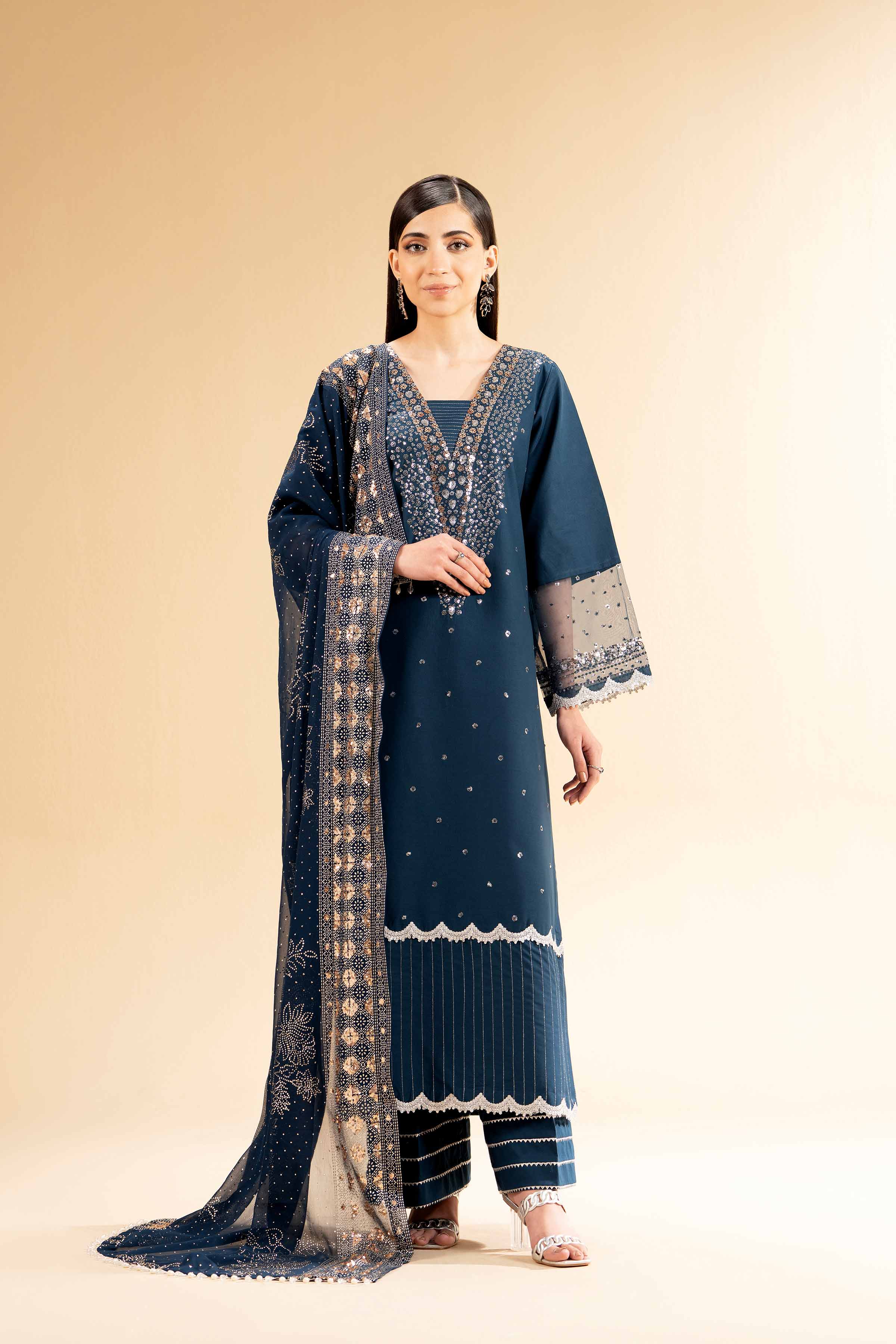 NishatUK - Blue Embroidered Cambric 3-piece unstitched Suit