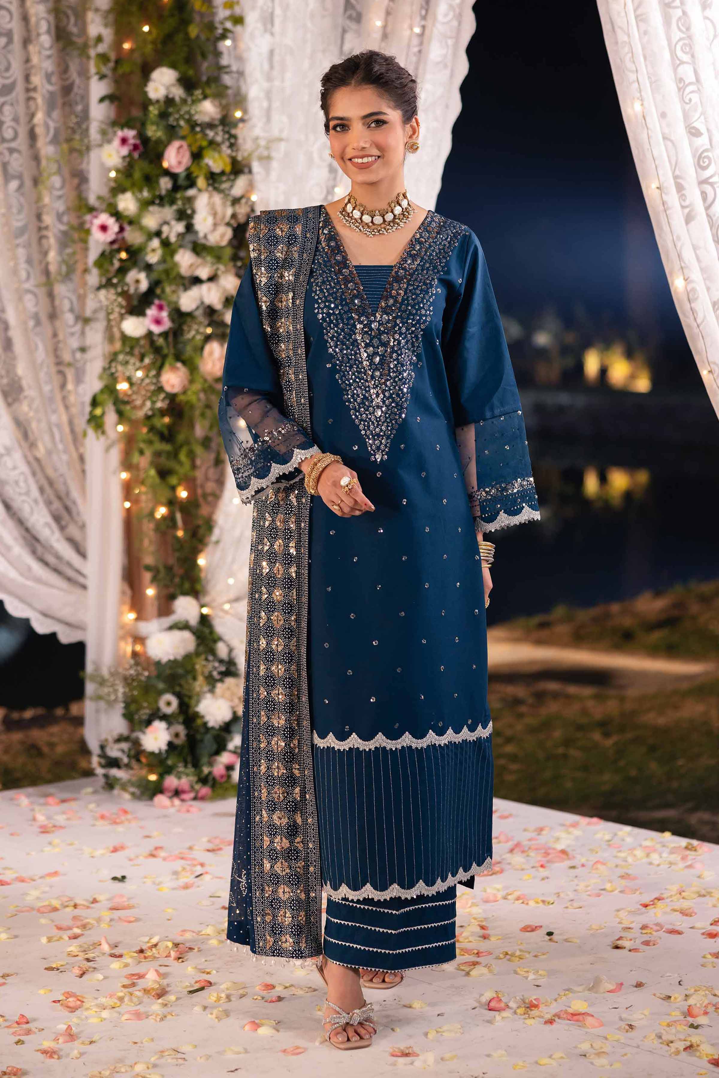 NishatUK - Blue Embroidered Cambric 3-piece unstitched Suit