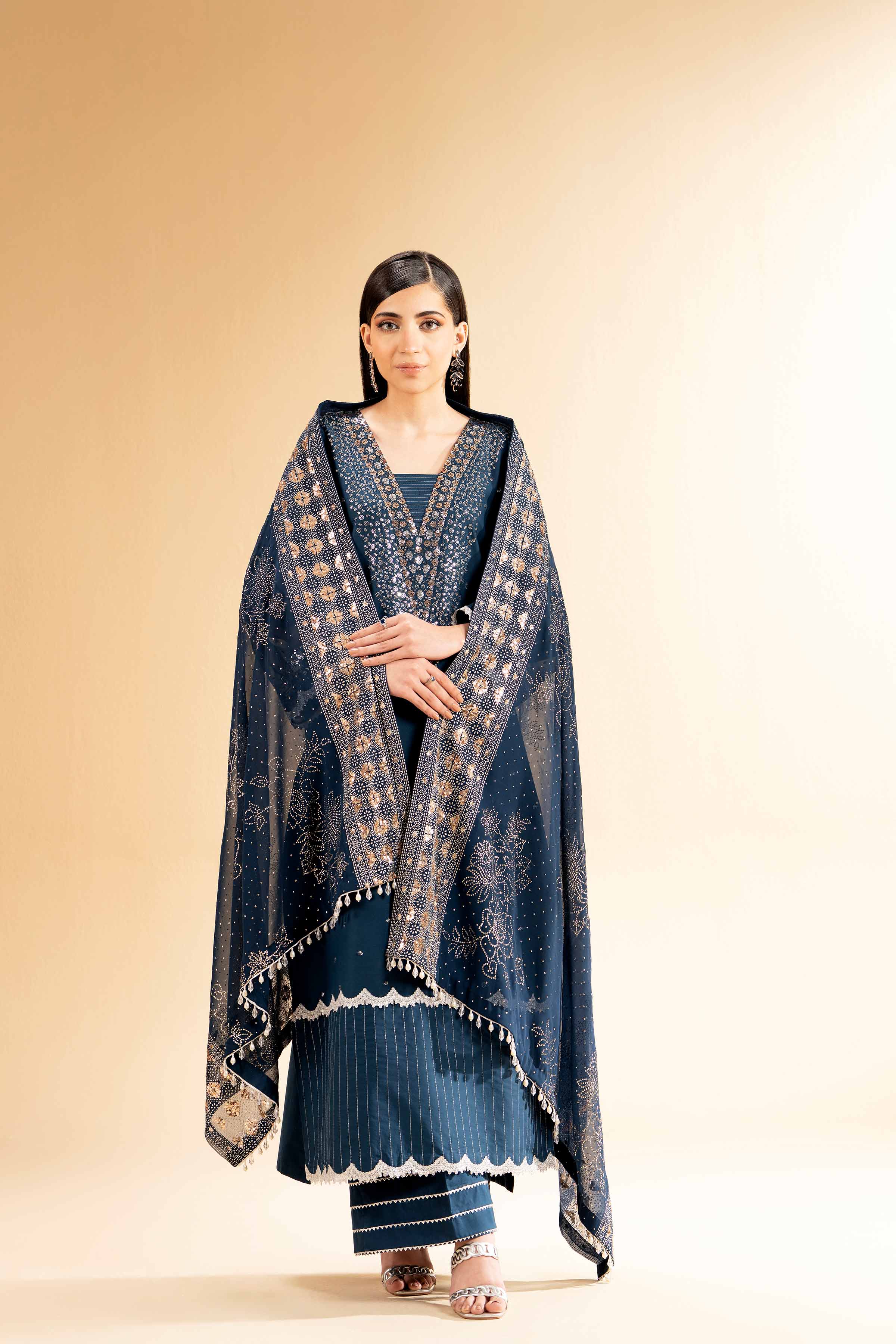 NishatUK - Blue Embroidered Cambric 3-piece unstitched Suit