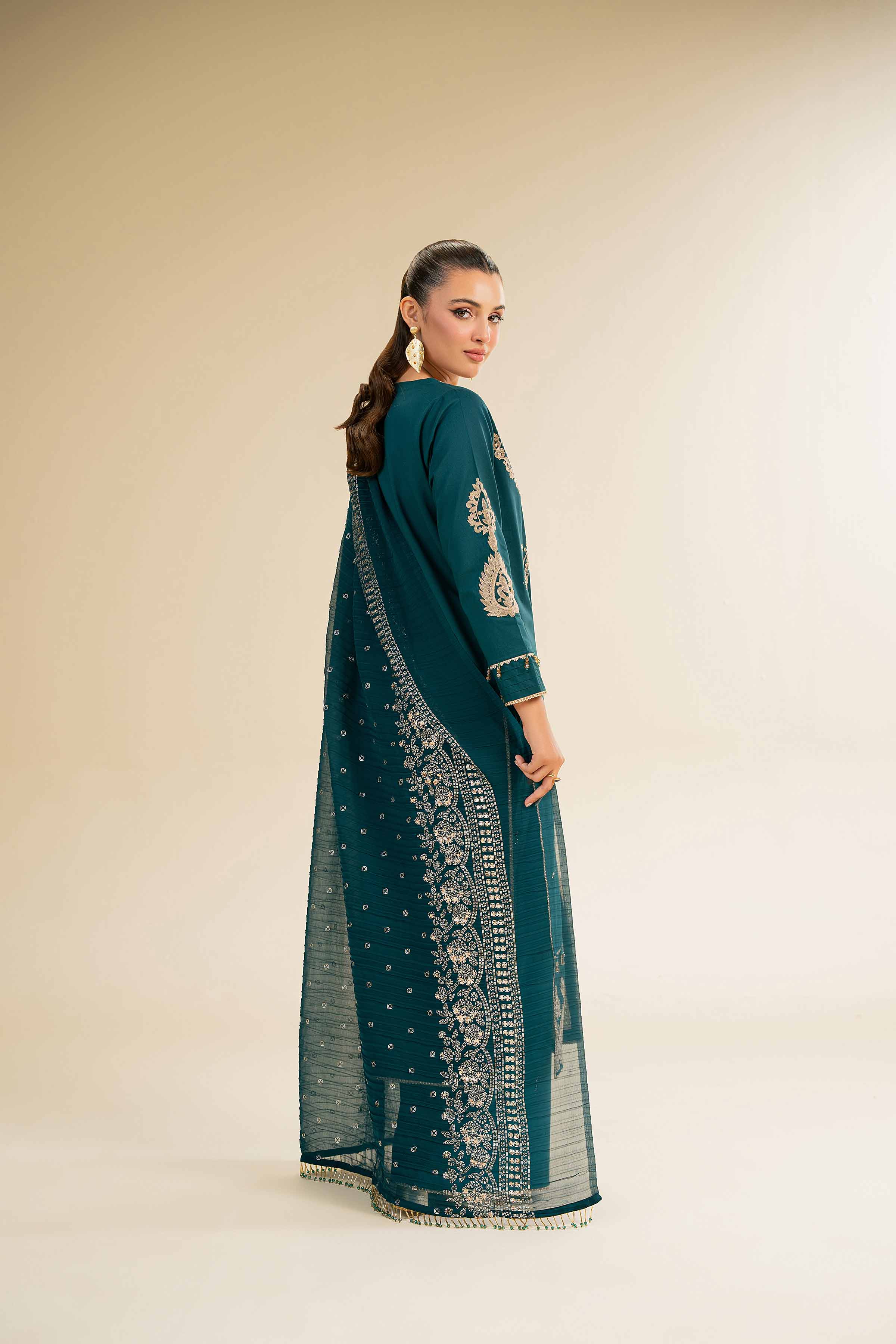 NishatUK - Green Embroidered Cambric 3-piece unstitched Suit