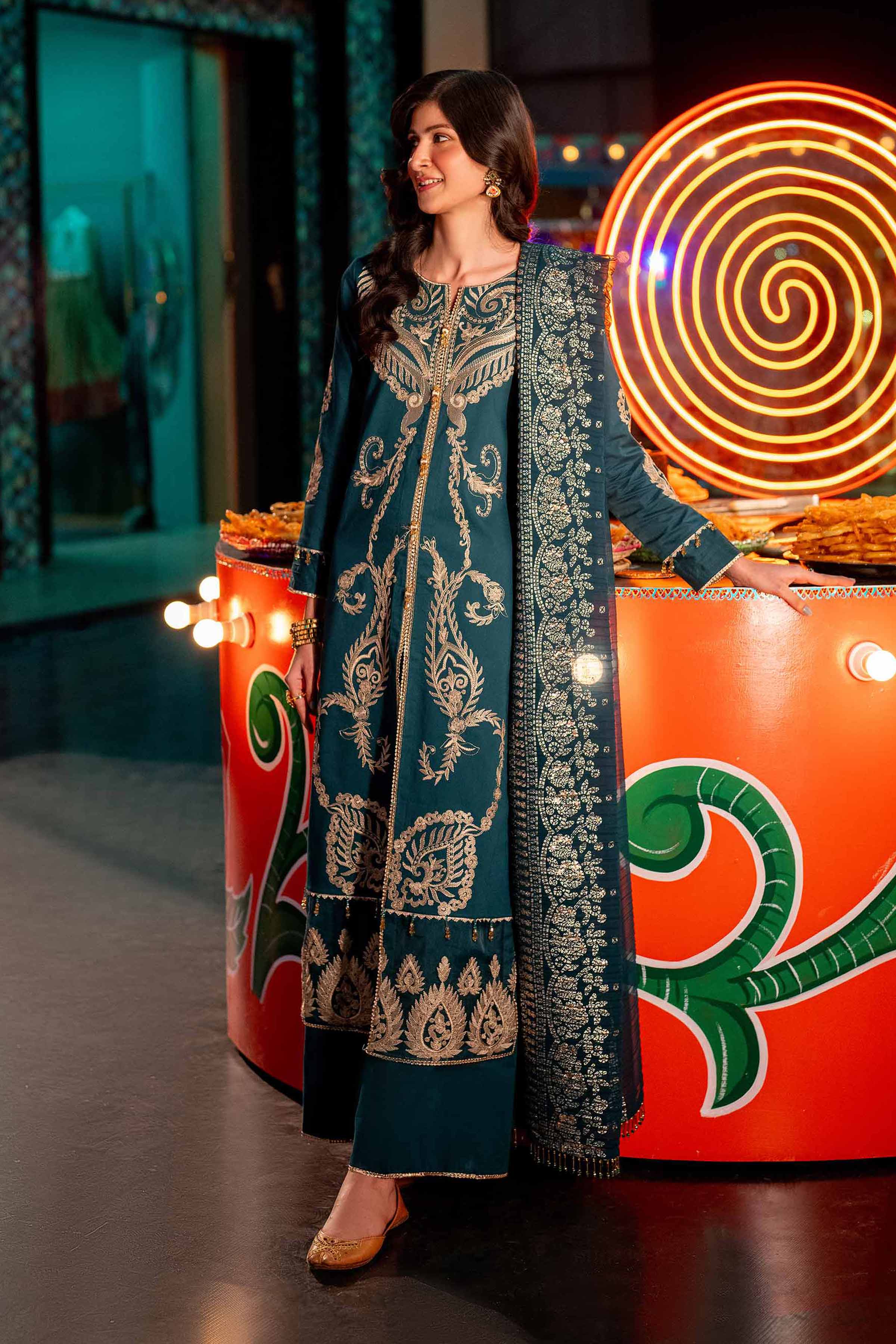 NishatUK - Green Embroidered Cambric 3-piece unstitched Suit
