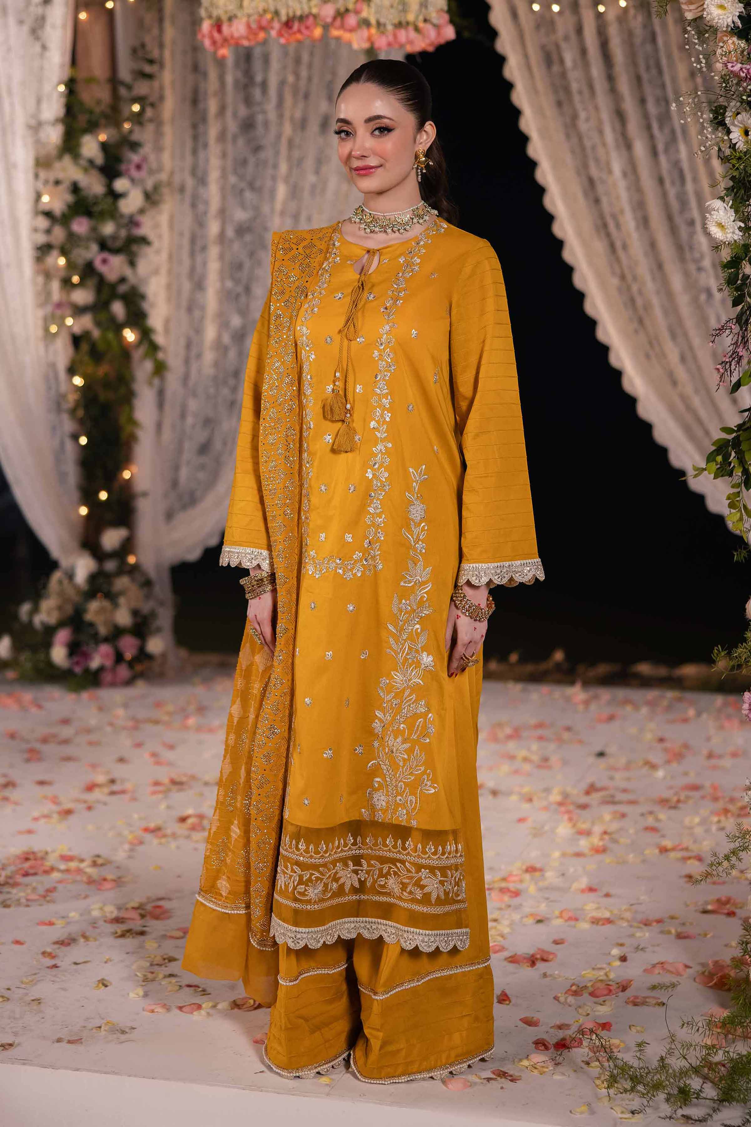 NishatUK - Mustard Embroidered Cambric 3-piece unstitched Suit