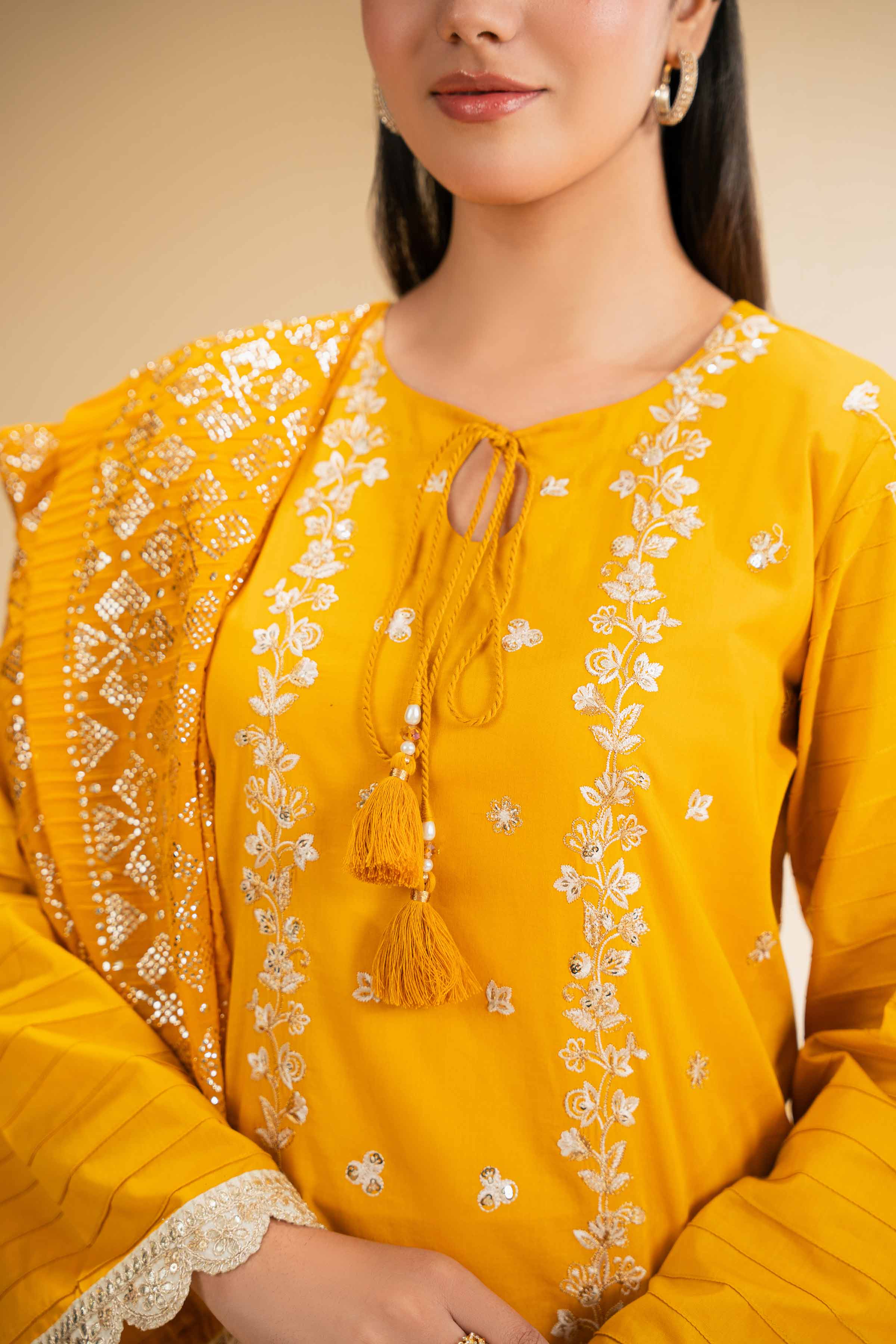 NishatUK - Mustard Embroidered Cambric 3-piece unstitched Suit