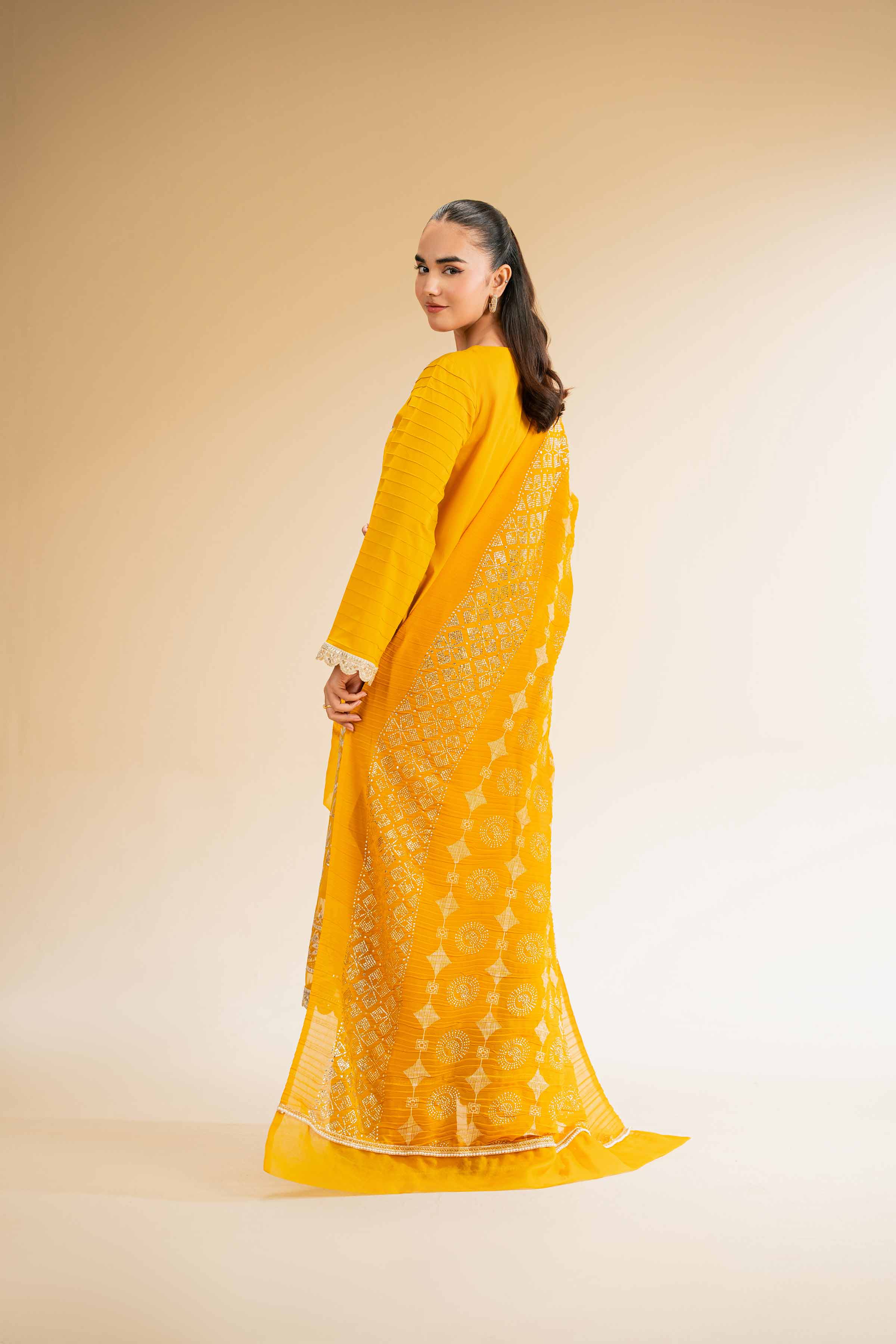 NishatUK - Mustard Embroidered Cambric 3-piece unstitched Suit