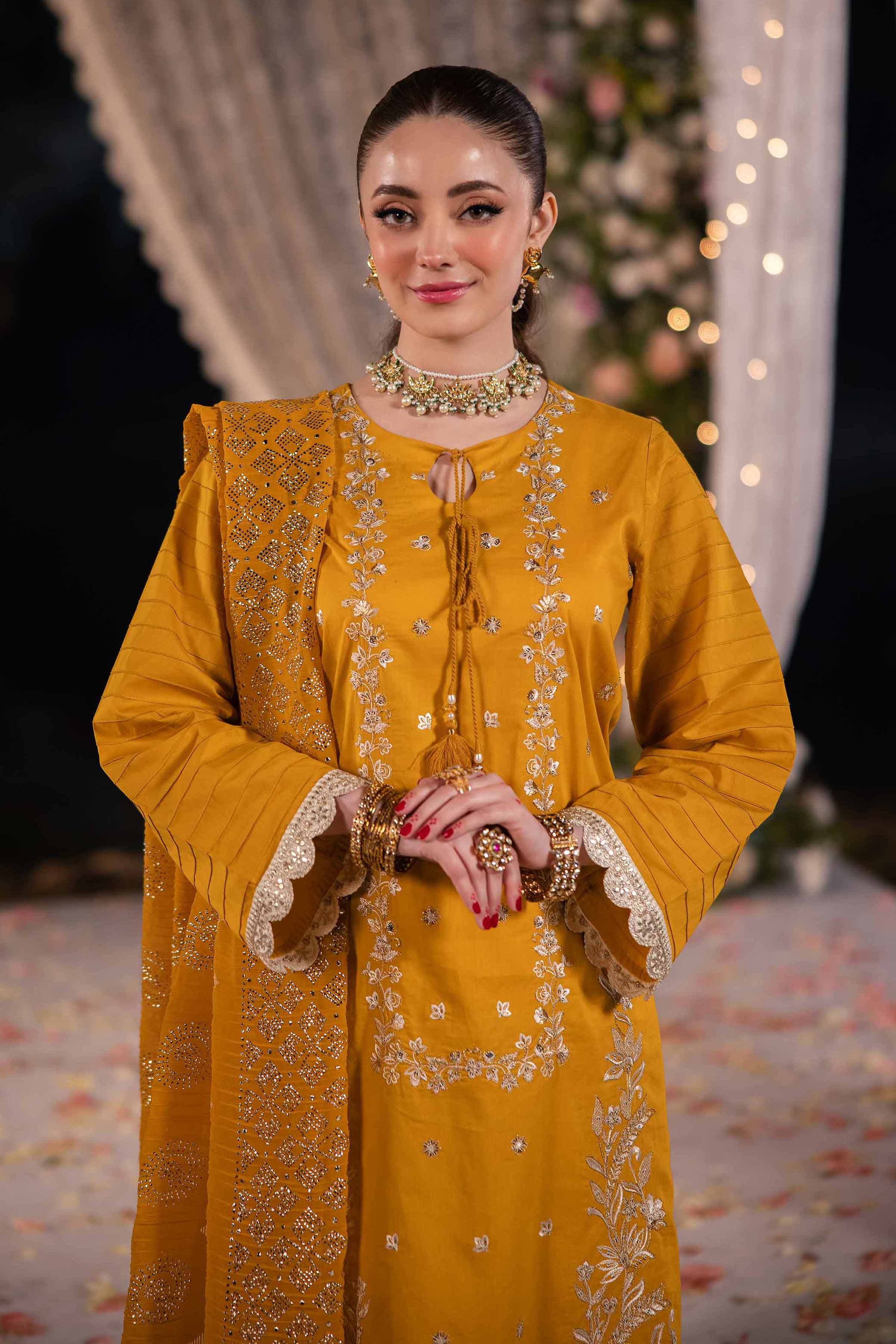 NishatUK - Mustard Embroidered Cambric 3-piece unstitched Suit