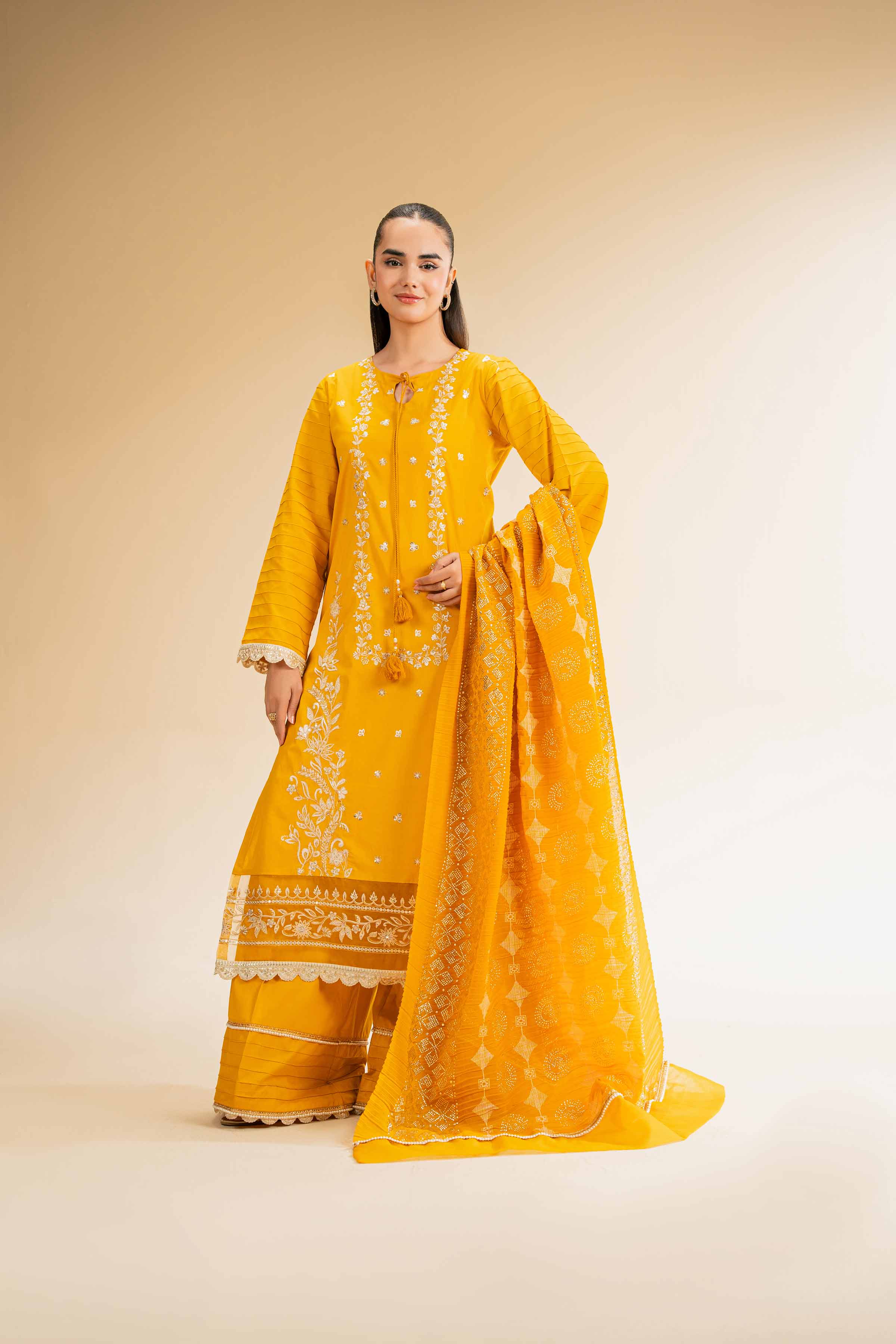 NishatUK - Mustard Embroidered Cambric 3-piece unstitched Suit