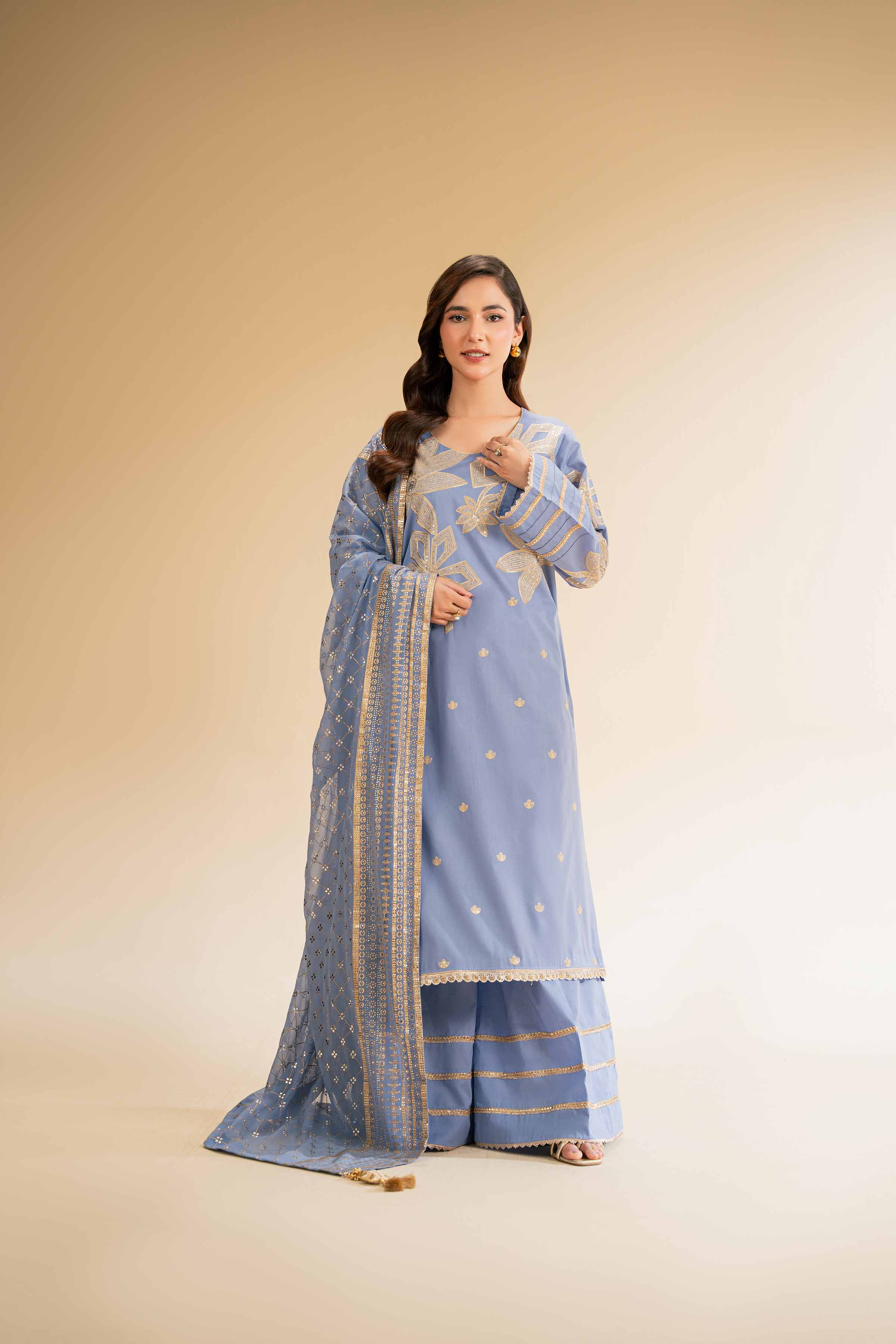NishatUK - Blue Embroidered Cambric 3-piece unstitched Suit