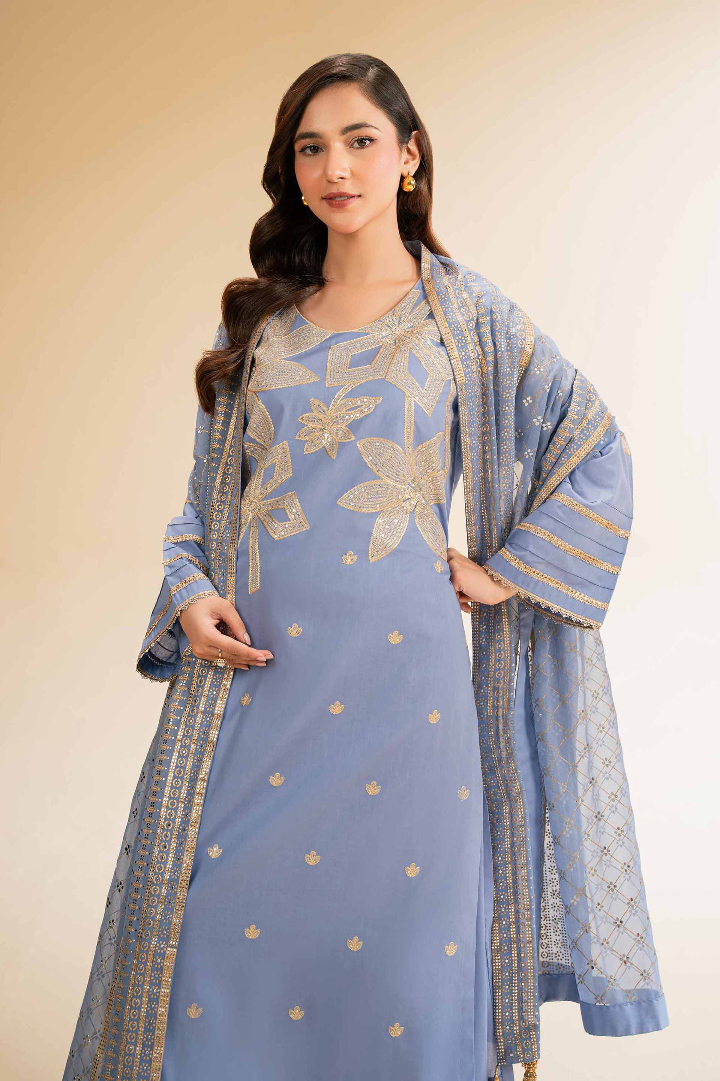 NishatUK - Blue Embroidered Cambric 3-piece unstitched Suit