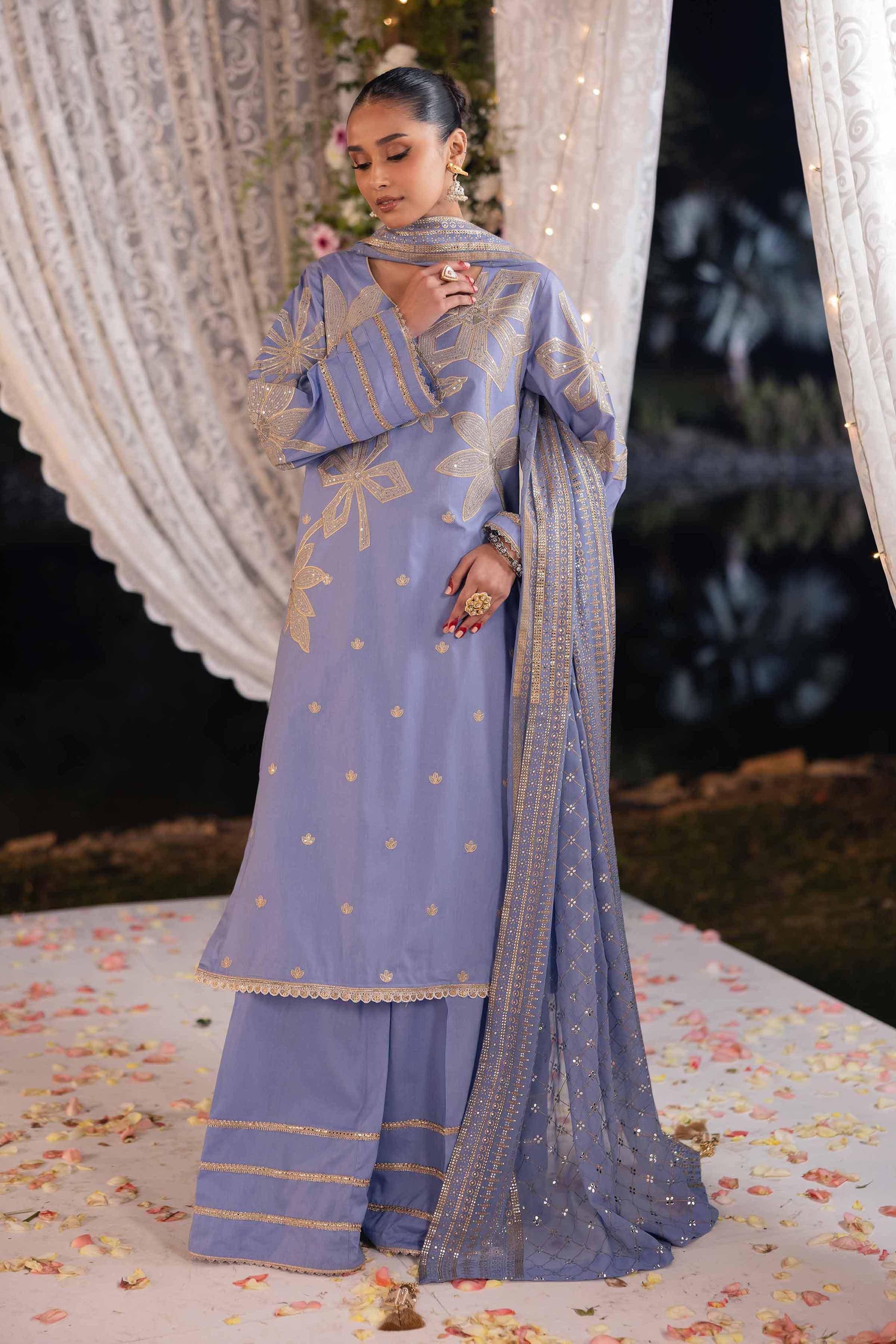 NishatUK - Blue Embroidered Cambric 3-piece unstitched Suit