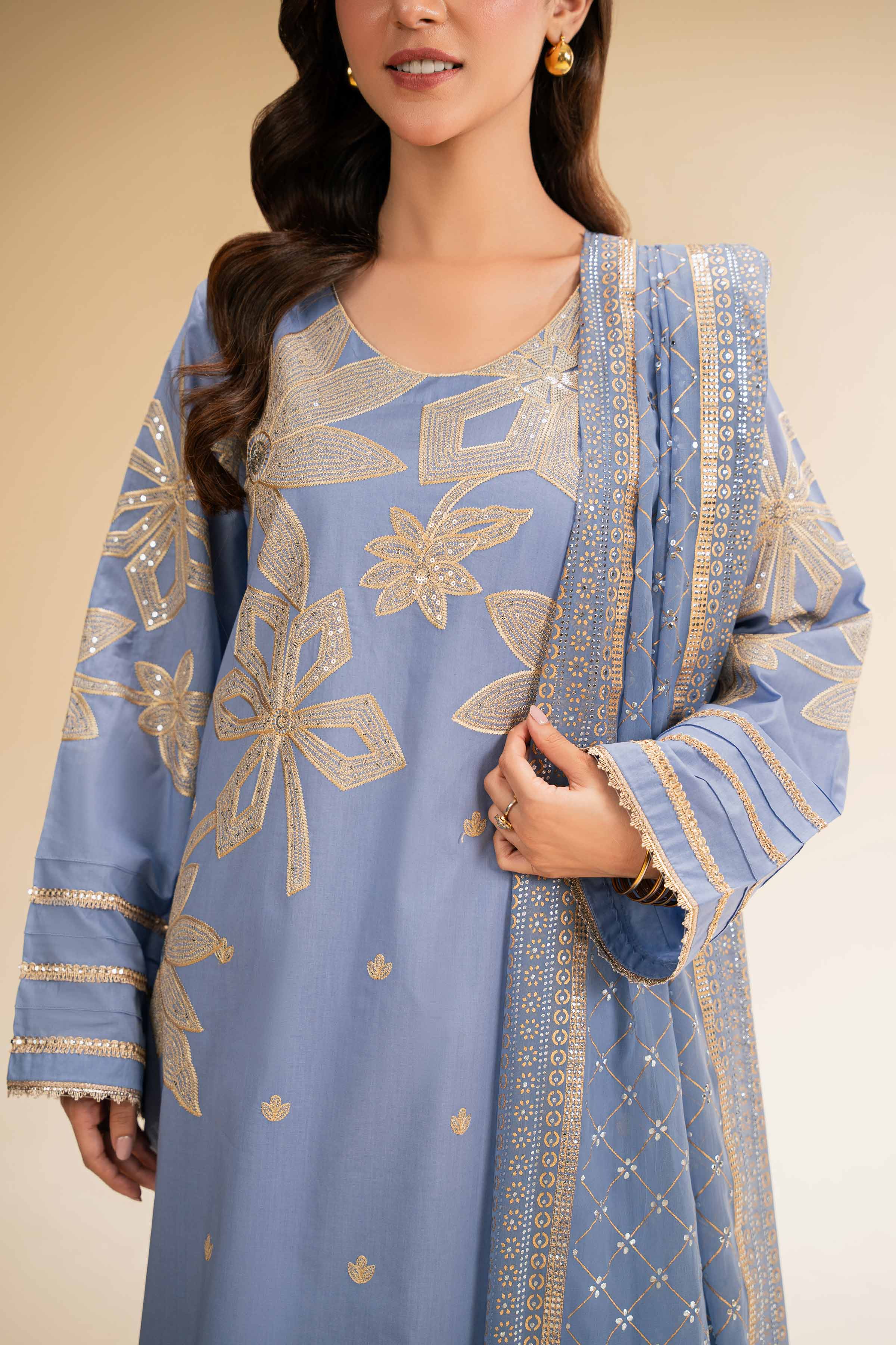 NishatUK - Blue Embroidered Cambric 3-piece unstitched Suit