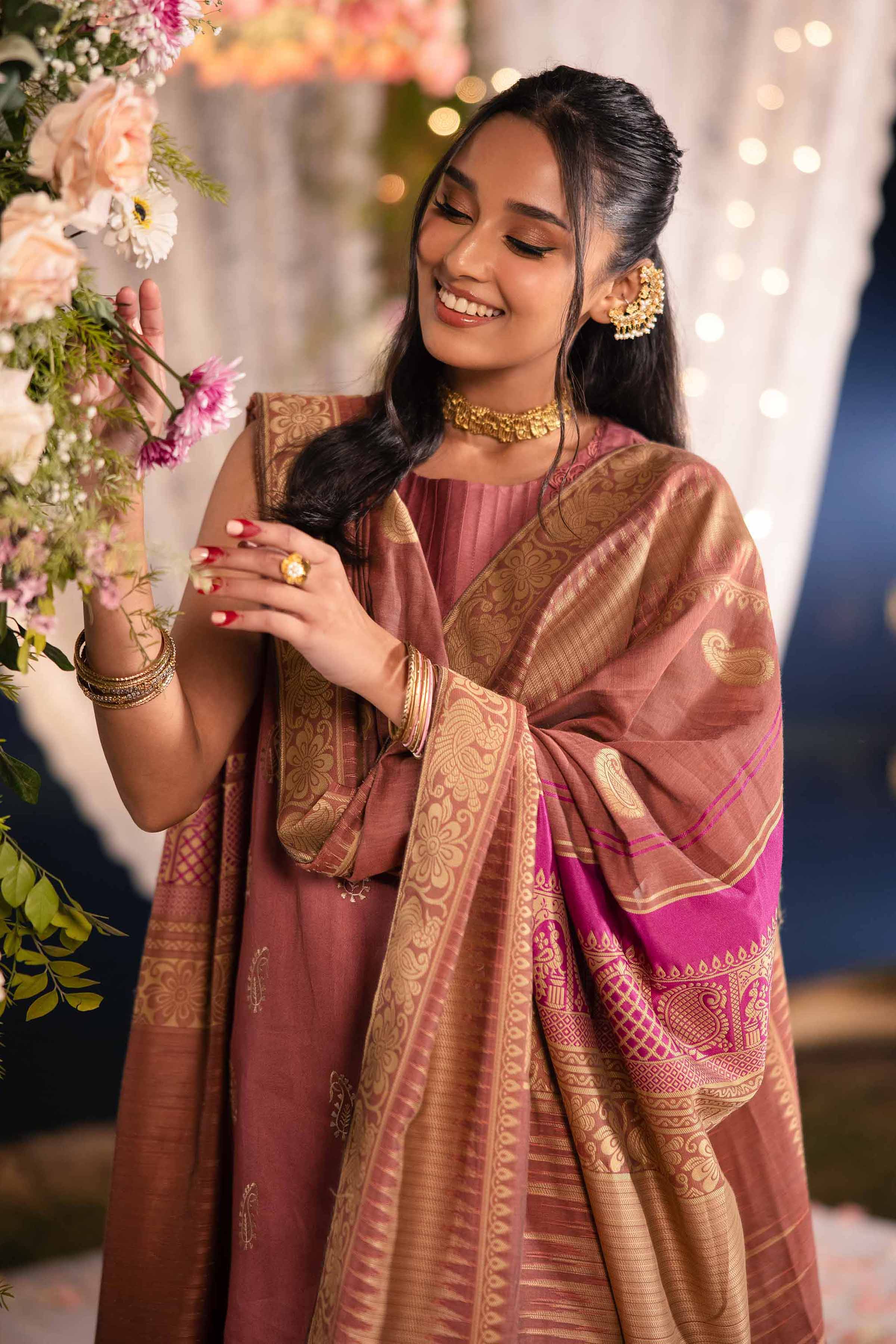 NishatUK - Marsala Embroidered Satin 3-piece unstitched Suit