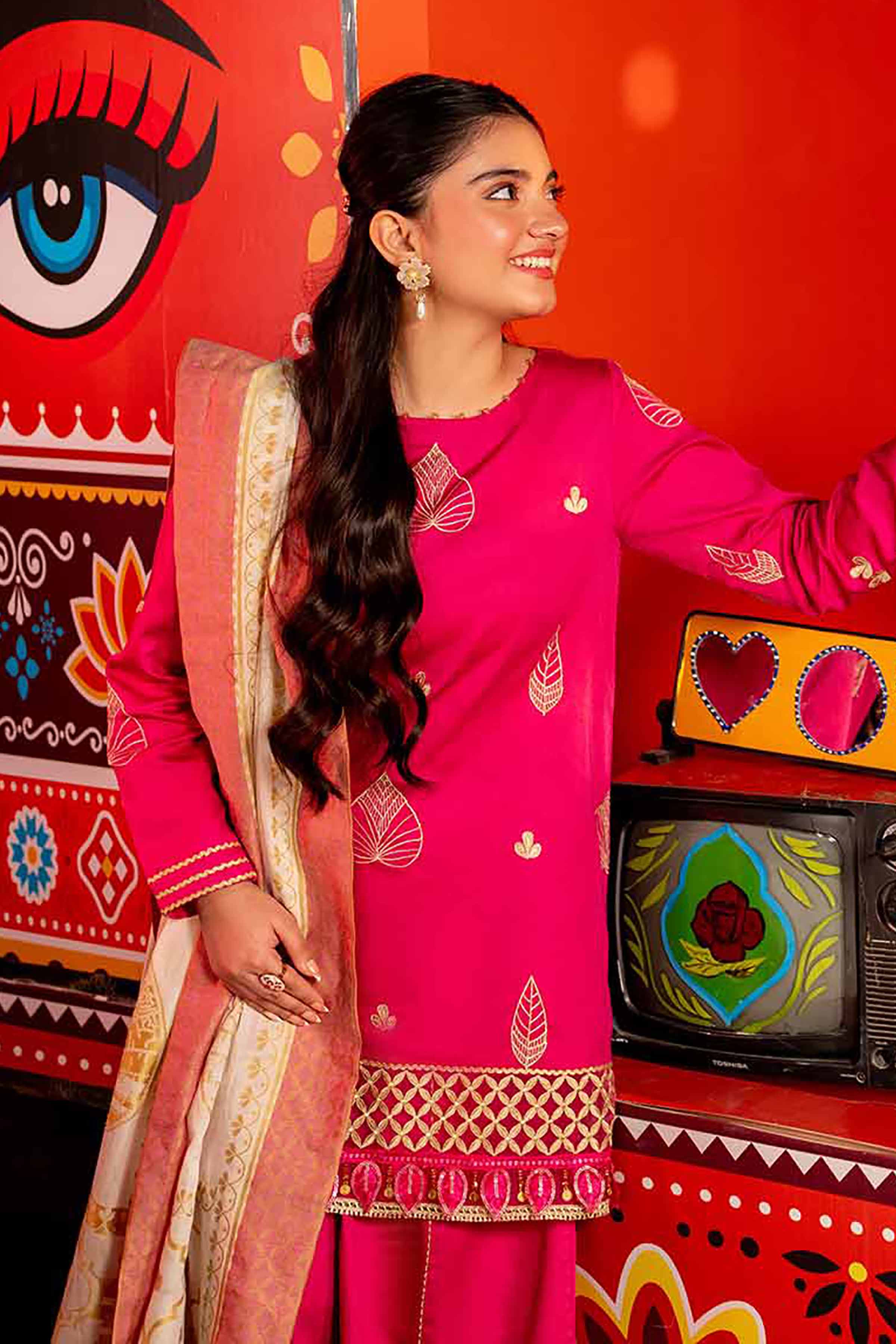 NishatUK - Beige Embroidered Satin 3-piece unstitched Suit