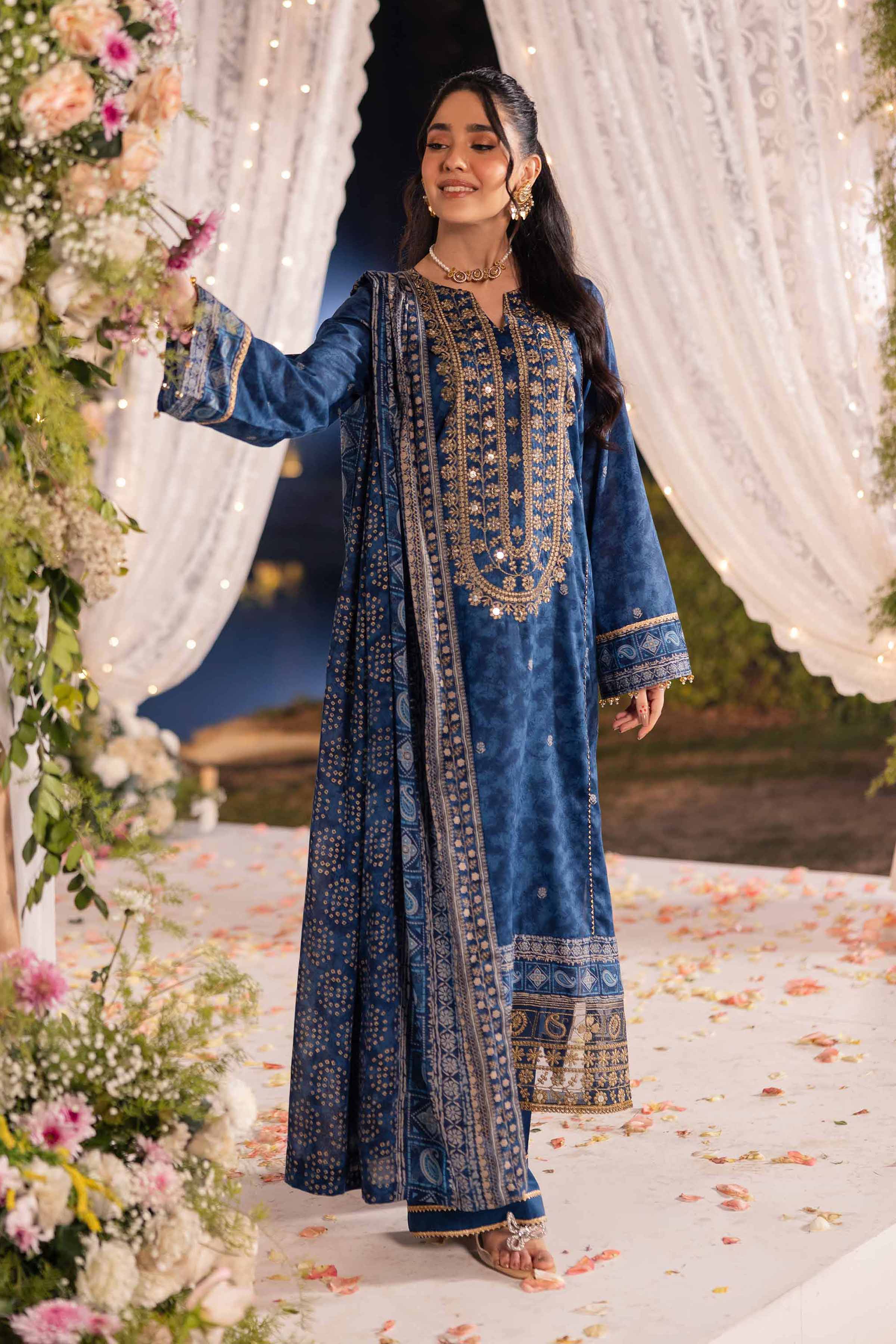 NishatUK - Blue Embroidered Lawn 3-piece unstitched Suit