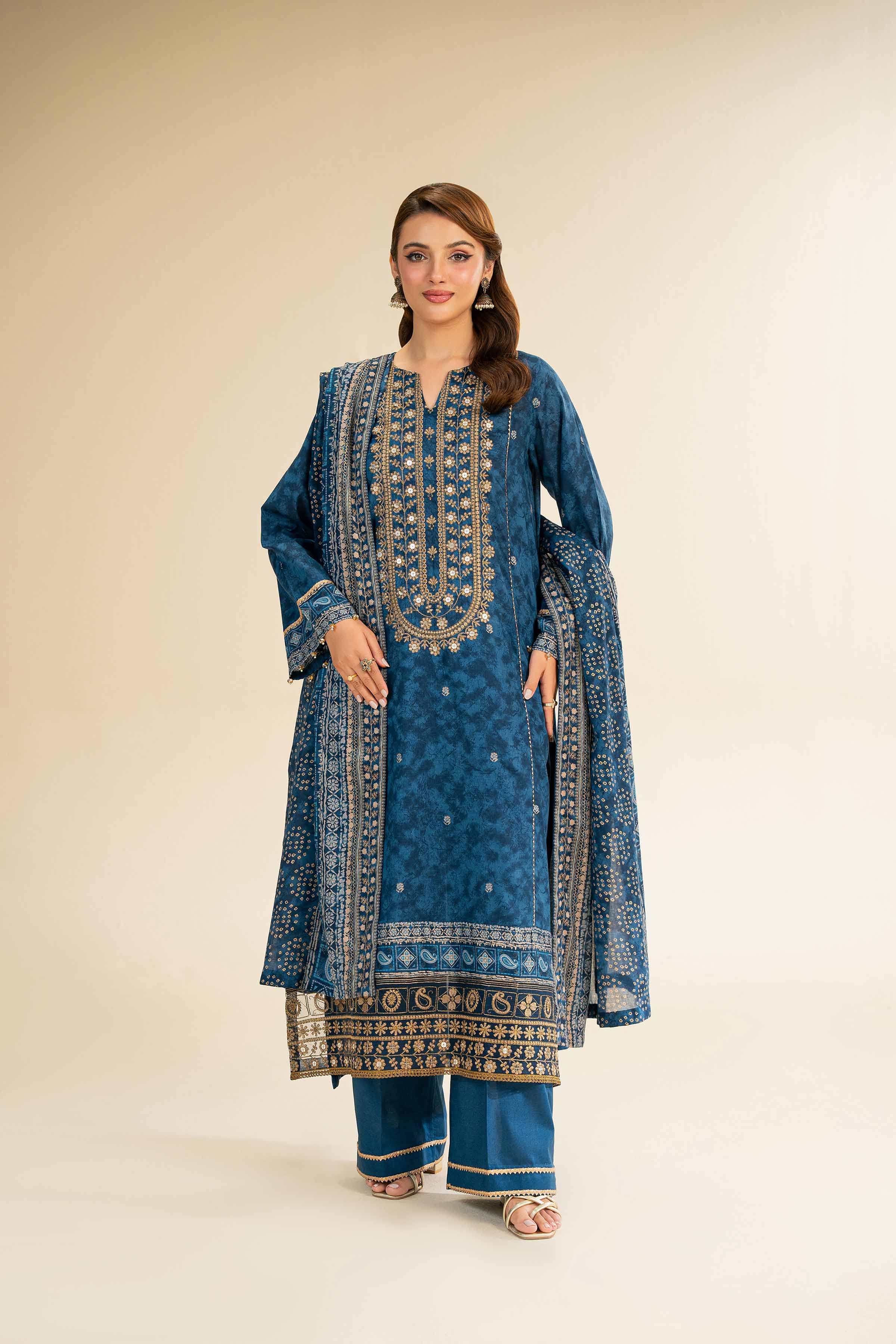 NishatUK - Blue Embroidered Lawn 3-piece unstitched Suit