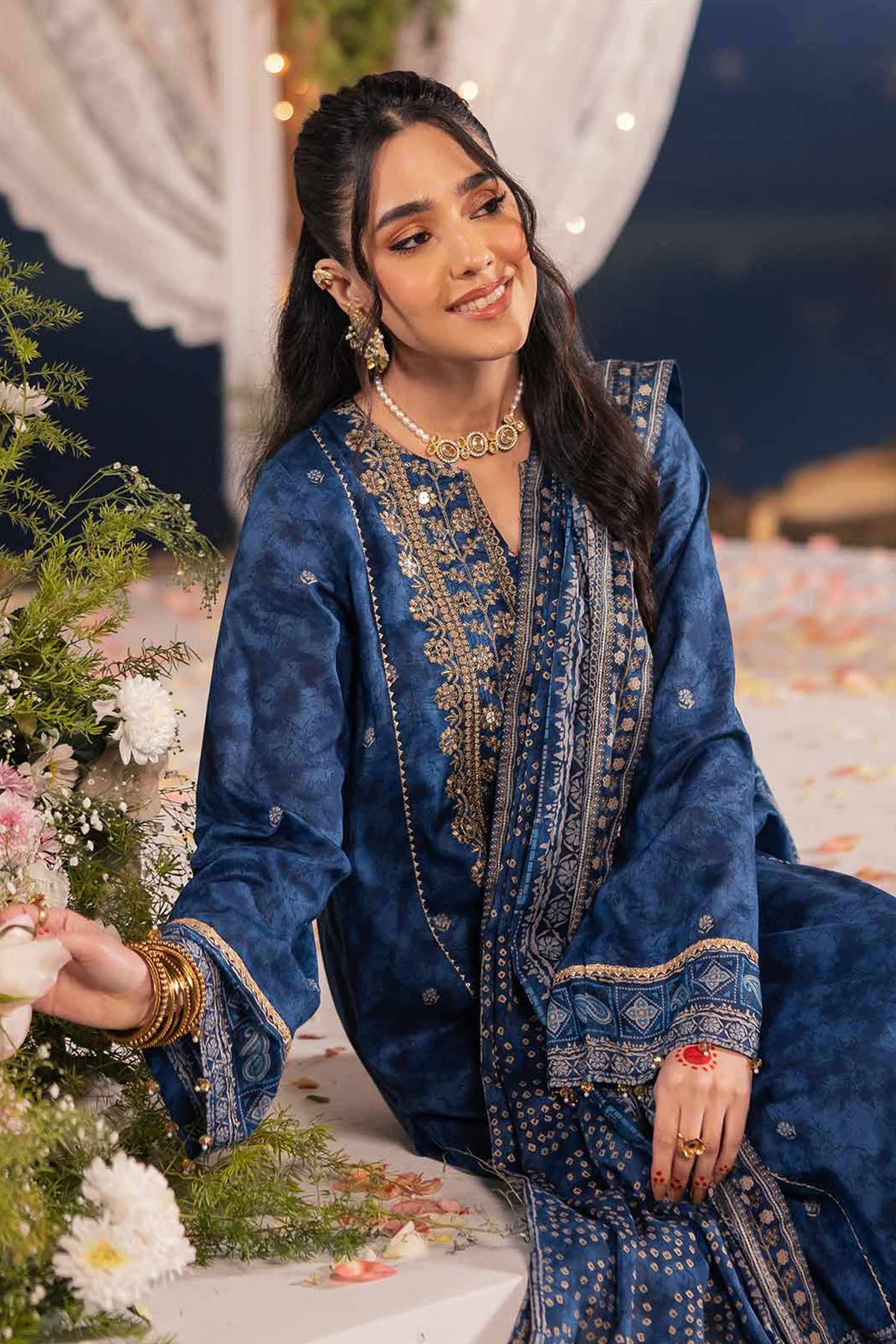NishatUK - Blue Embroidered Lawn 3-piece unstitched Suit