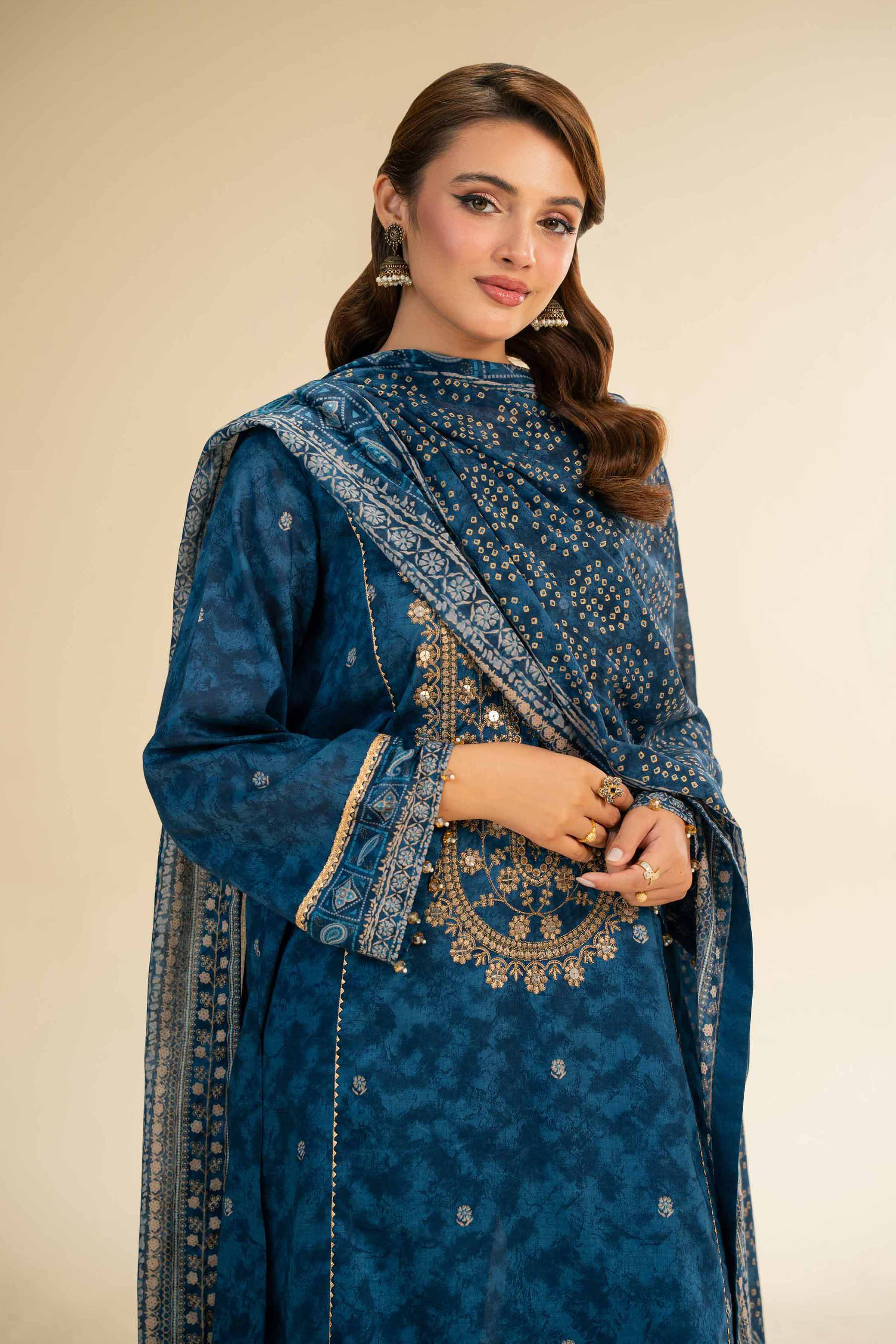 NishatUK - Blue Embroidered Lawn 3-piece unstitched Suit