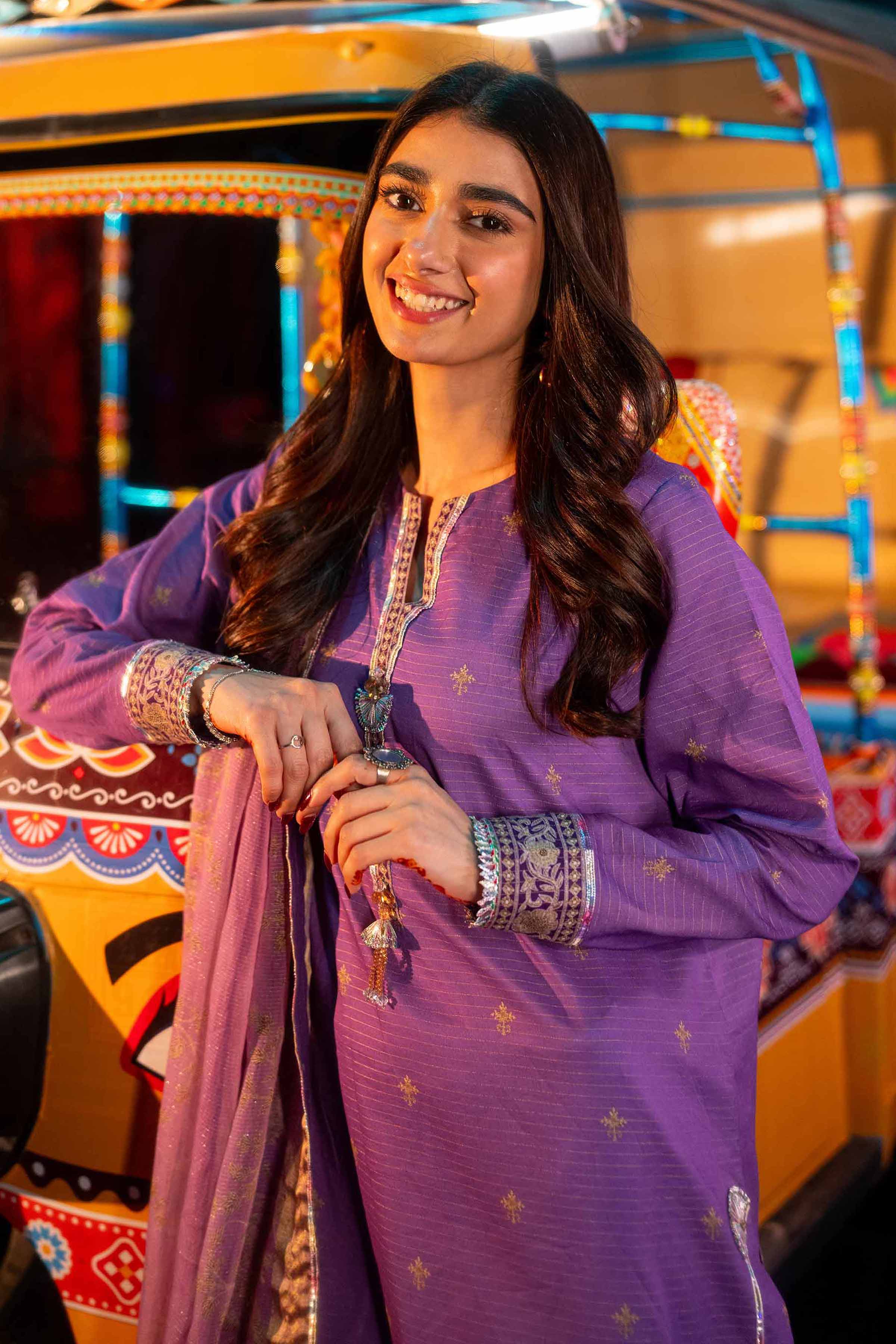 NishatUK - Purple Printed Lawn 3-piece unstitched Suit