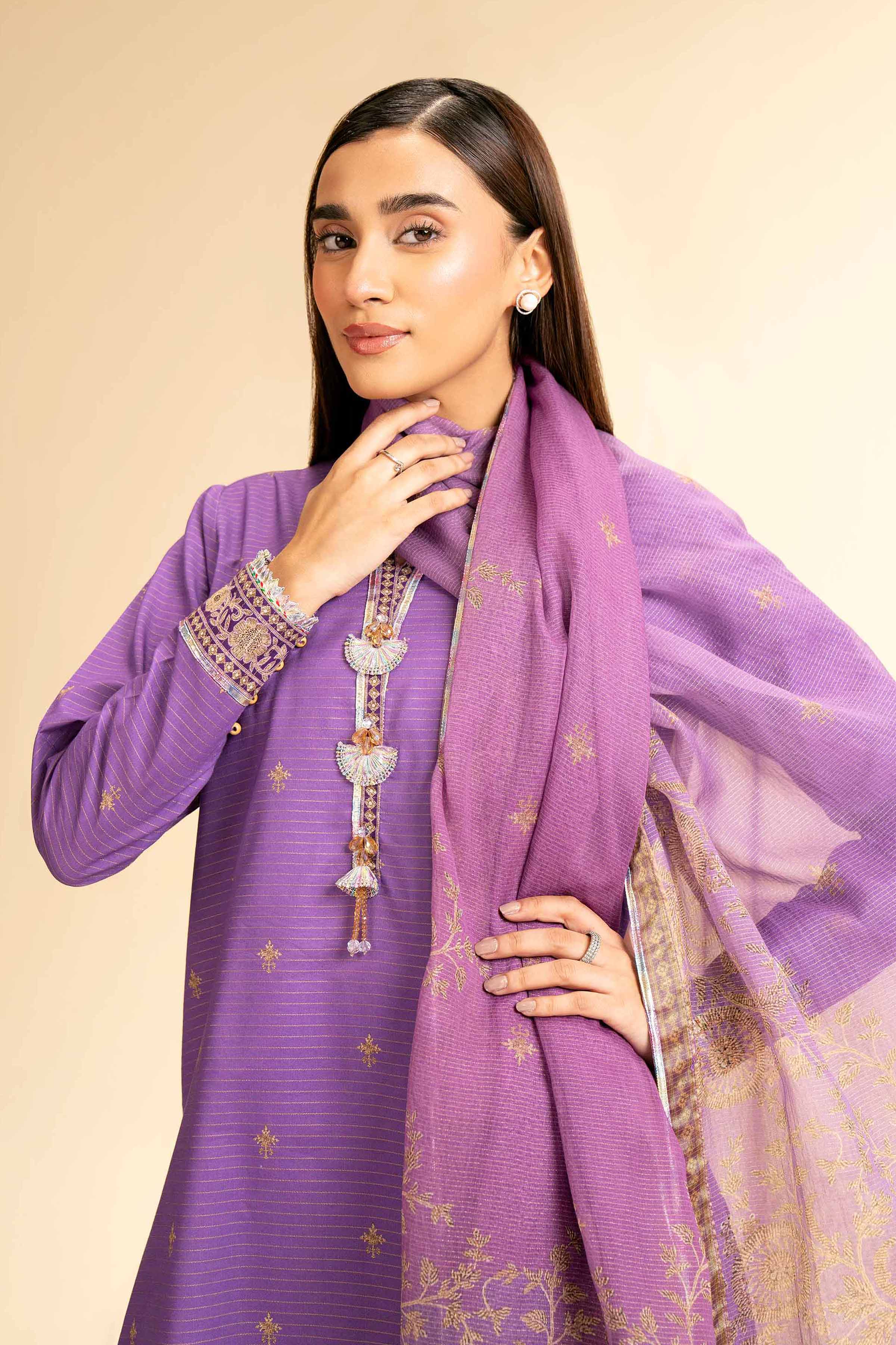 NishatUK - Purple Printed Lawn 3-piece unstitched Suit