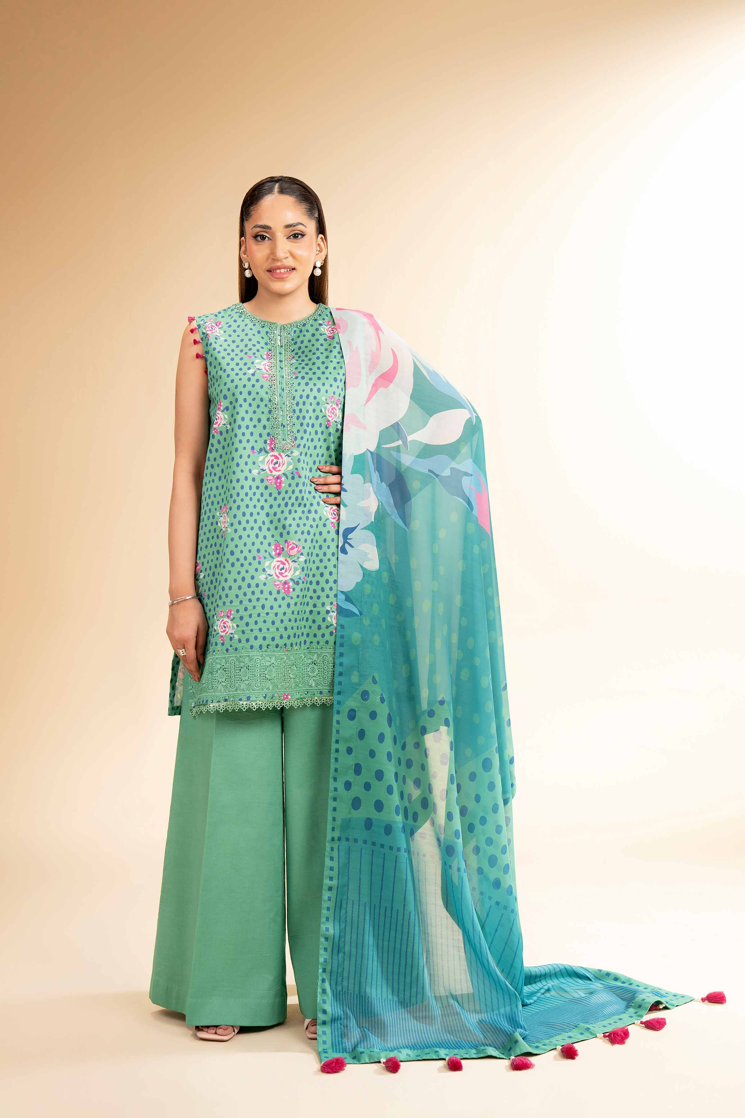 NishatUK - Green Printed Lawn 3-piece unstitched Suit