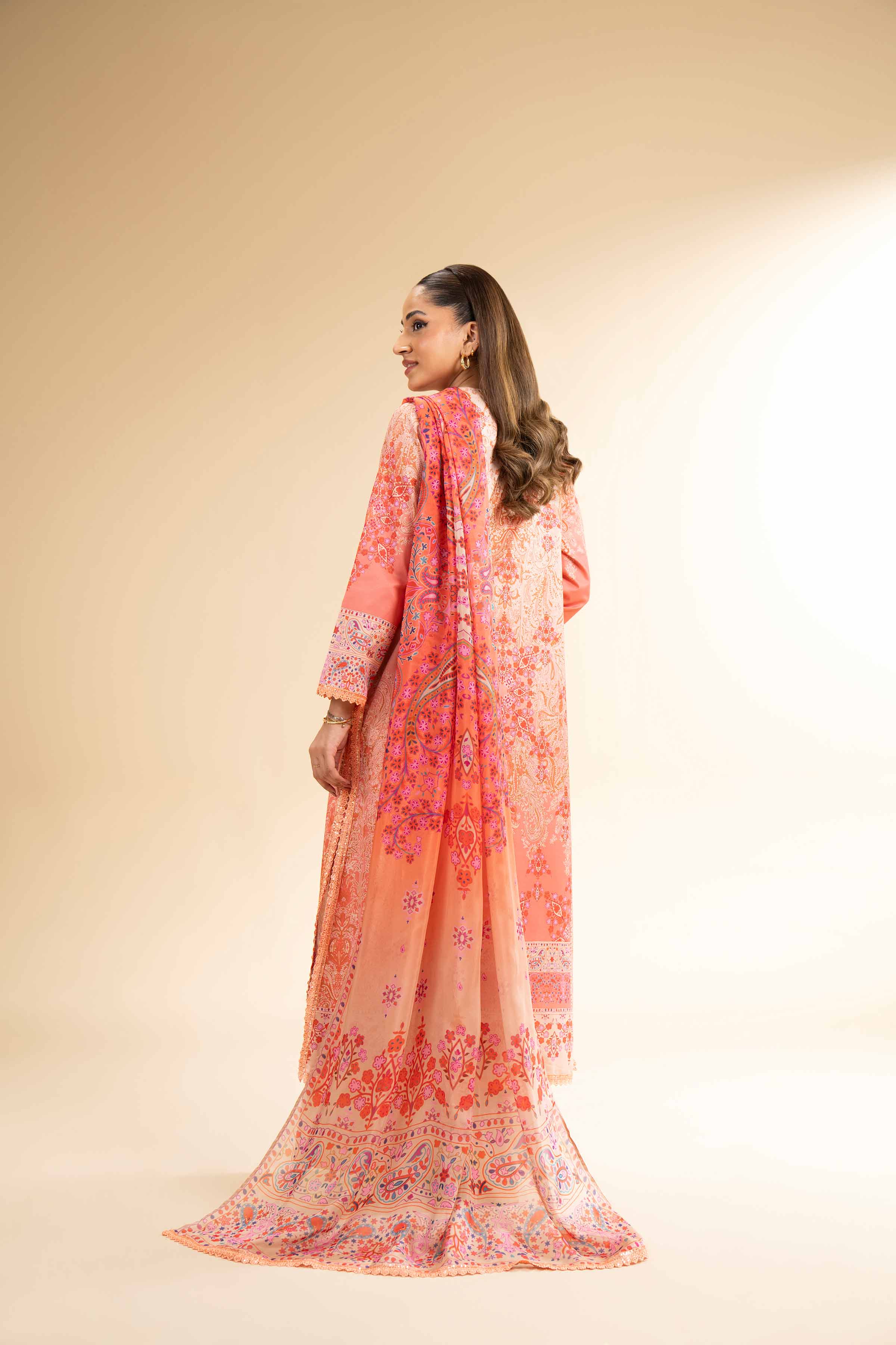 NishatUK - Orange Embroidered Lawn 3-piece unstitched Suit
