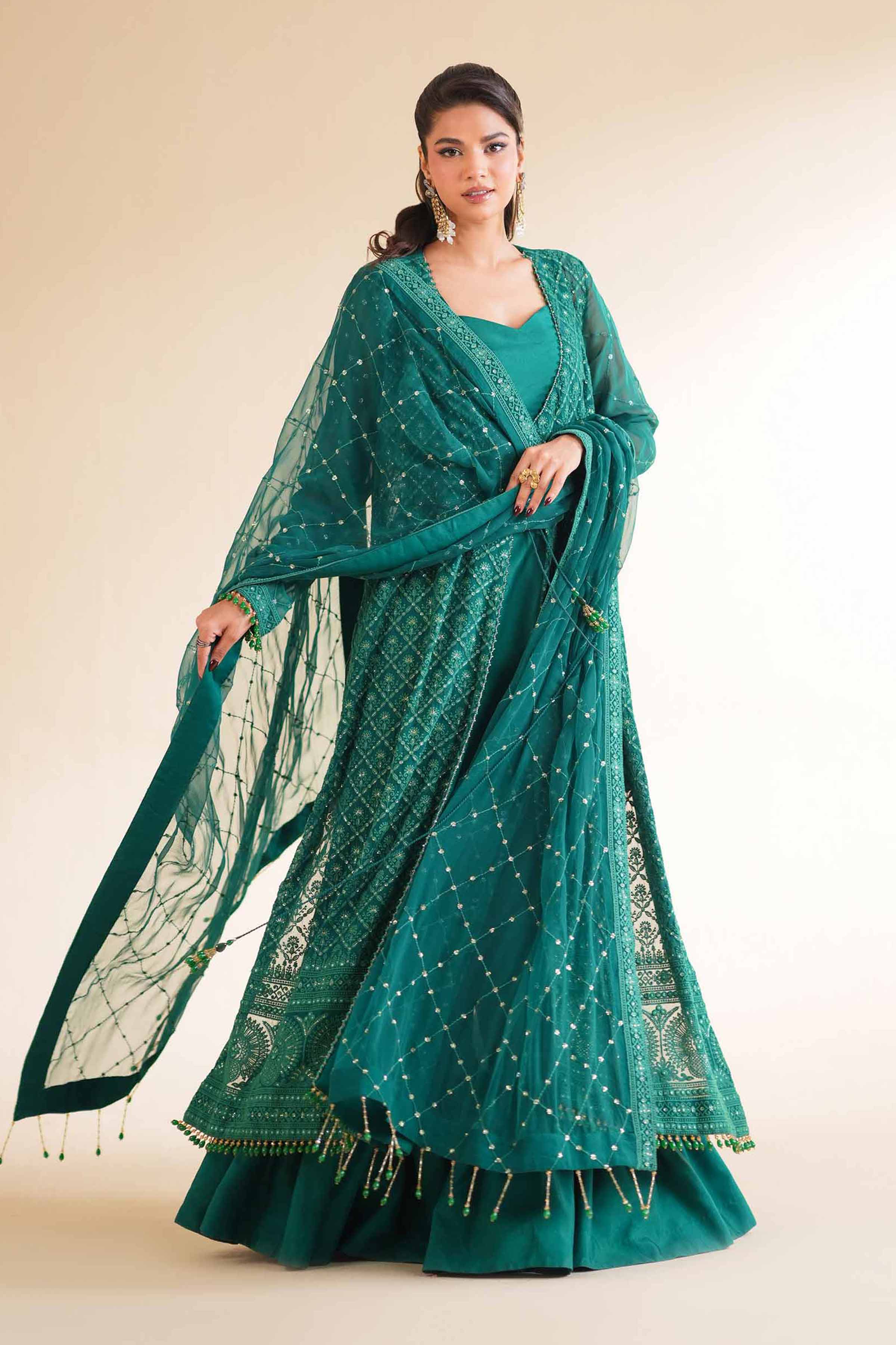 NishatUK - Green Embroidered Chicken Kari 3-piece unstitched Suit