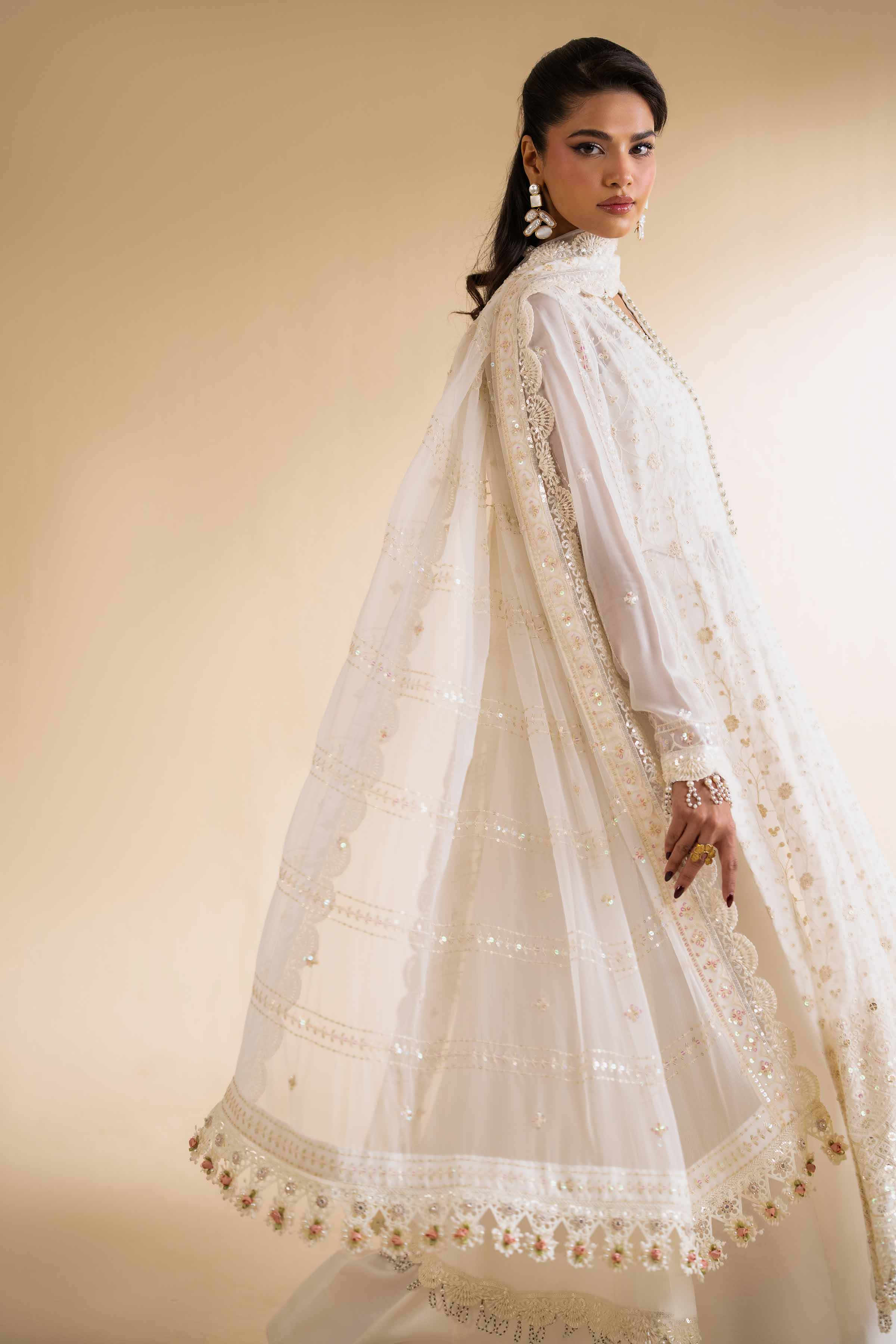 NishatUK - White Embroidered Chicken Kari 3-piece unstitched Suit