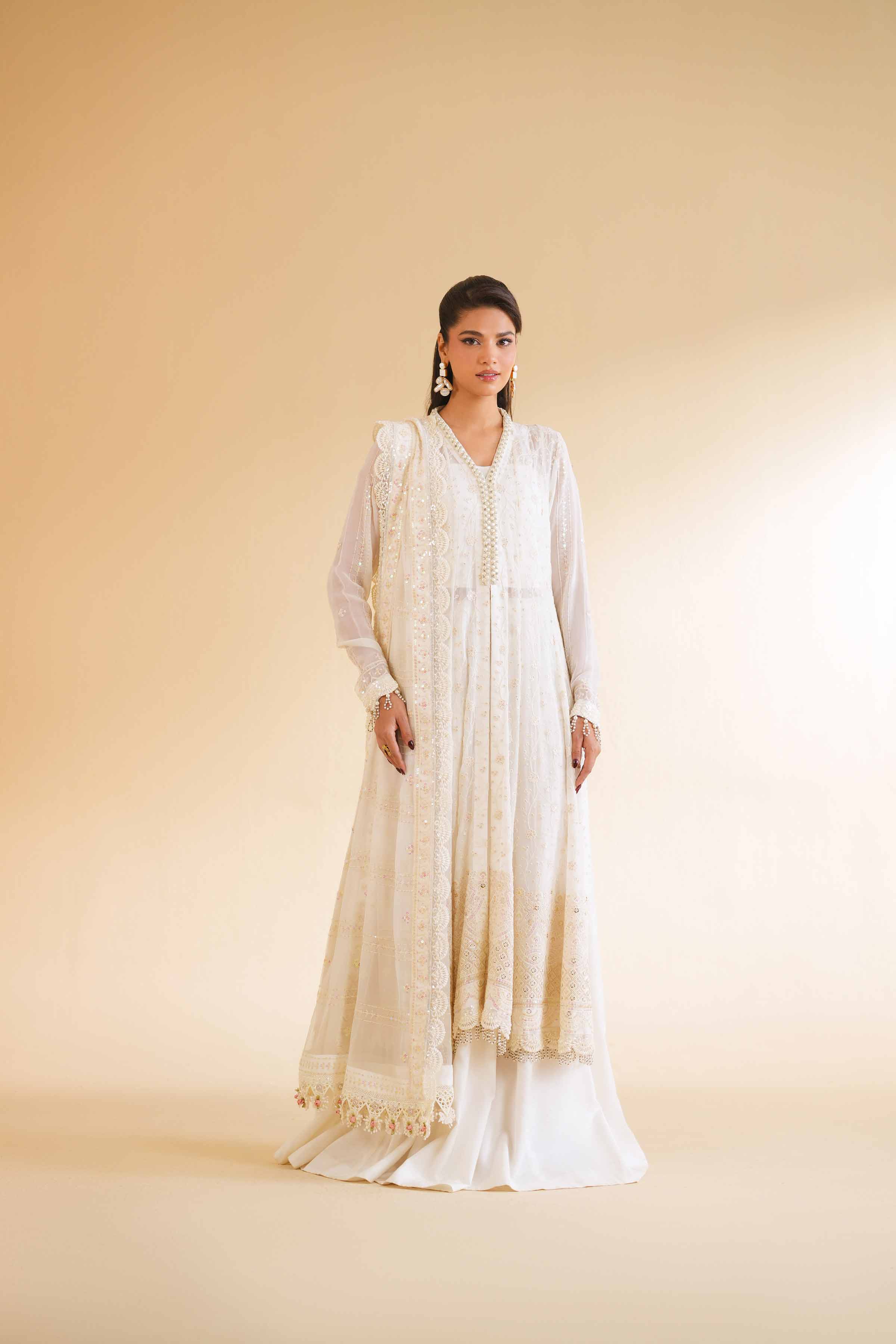 NishatUK - White Embroidered Chicken Kari 3-piece unstitched Suit